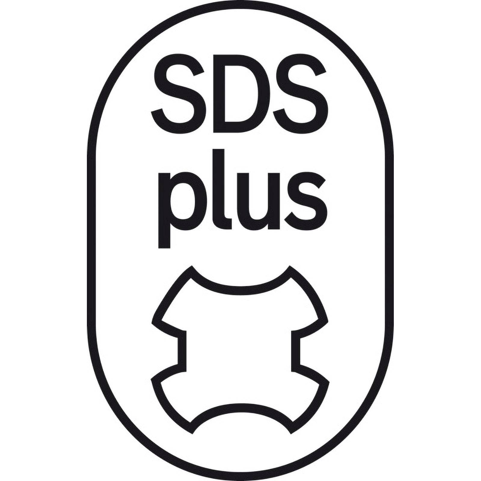 Logo 'SDS plus' mit einem Symbol für ein spezialisiertes Bohrereinsatz-Schaftdesign.