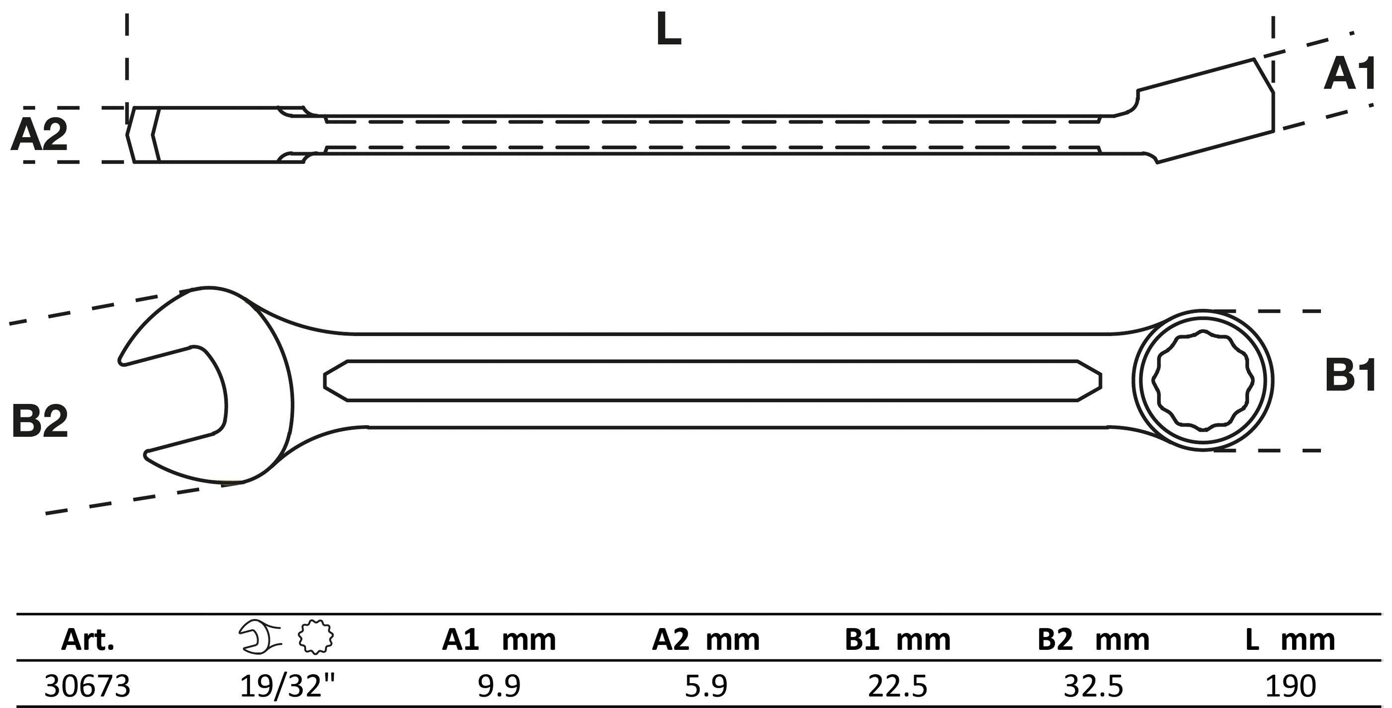 Technische Zeichnung mit Beschriftung 'L', die Kabel mit folgenden Messungen zeigt: A1 9,9 mm, A2 5,9 mm, B1 22,5 mm. Hauptaugenmerk auf Kabeldimensionen.