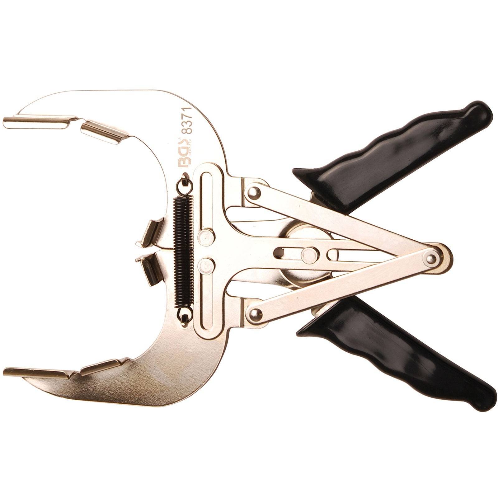 Eine Schlauchschellenzange mit schwarzen Gummigriffstücken, die zum Befestigen oder Lösen von Schlauchschellen in automotive oder technischen Anwendungen verwendet wird.