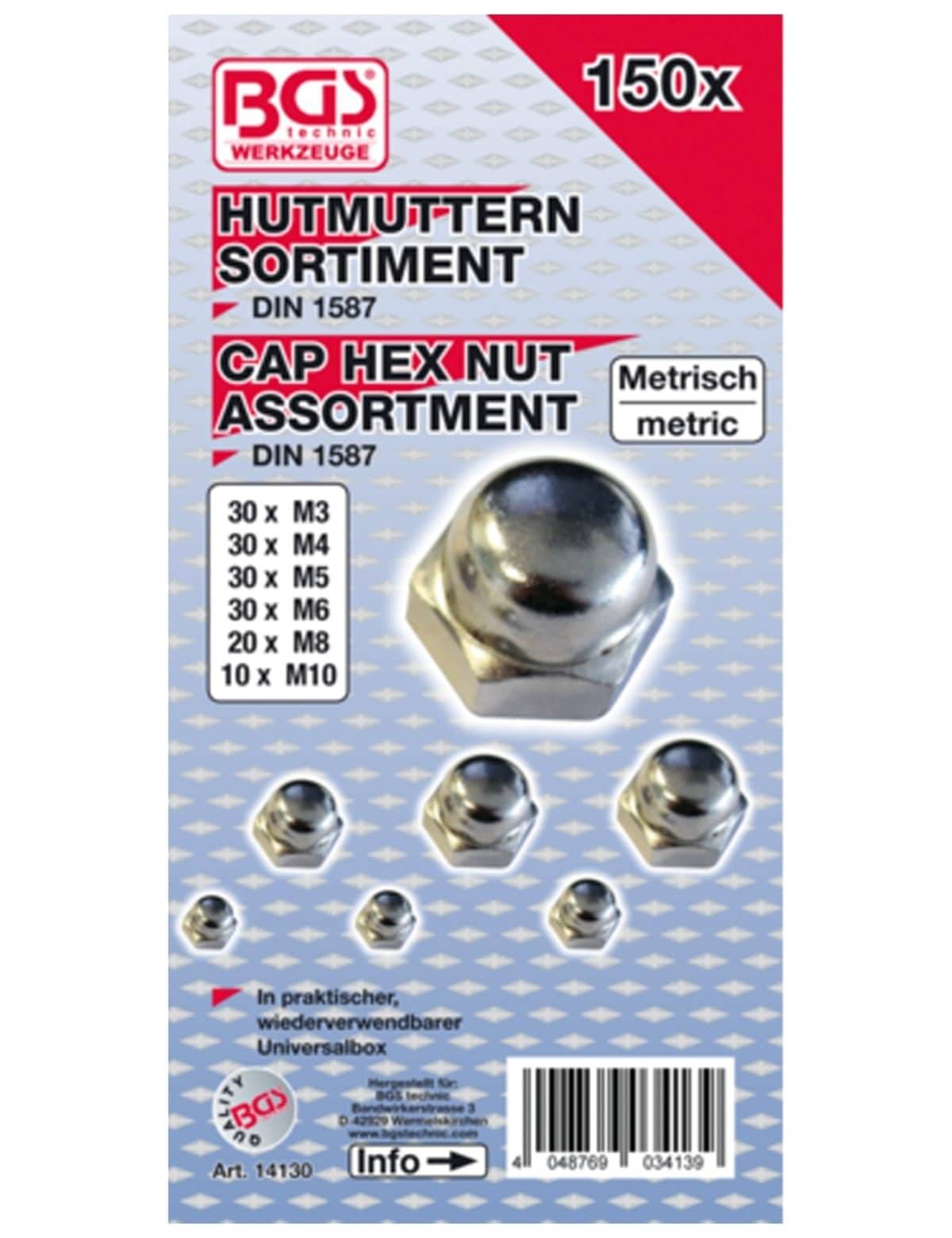 BGS TECHNIC Hutmuttern-Sortiment 14130, 150-tlg.