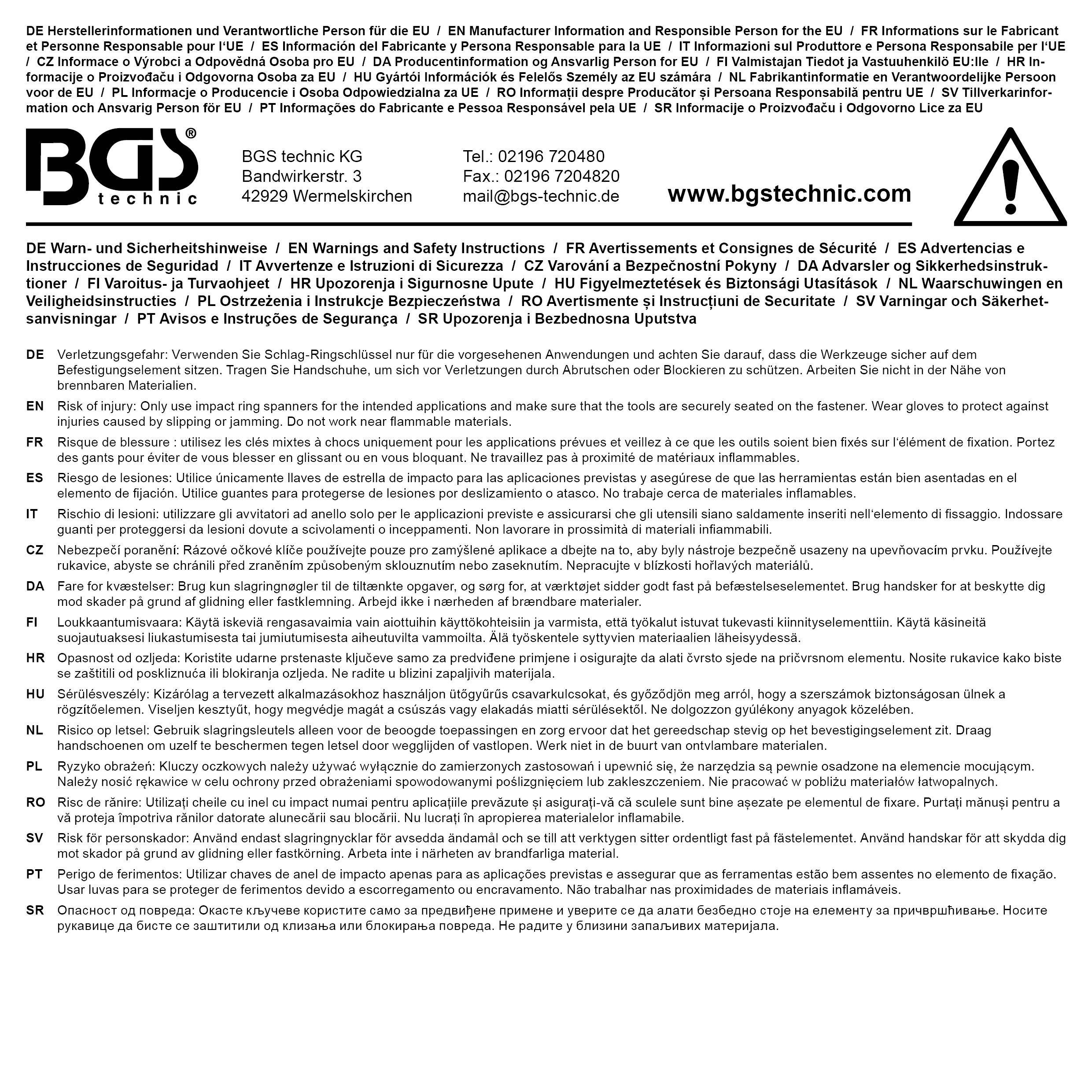 BGS Schlag-Ringschlüssel | Sechskant | mit 2 Schlagflächen | SW 22 mm