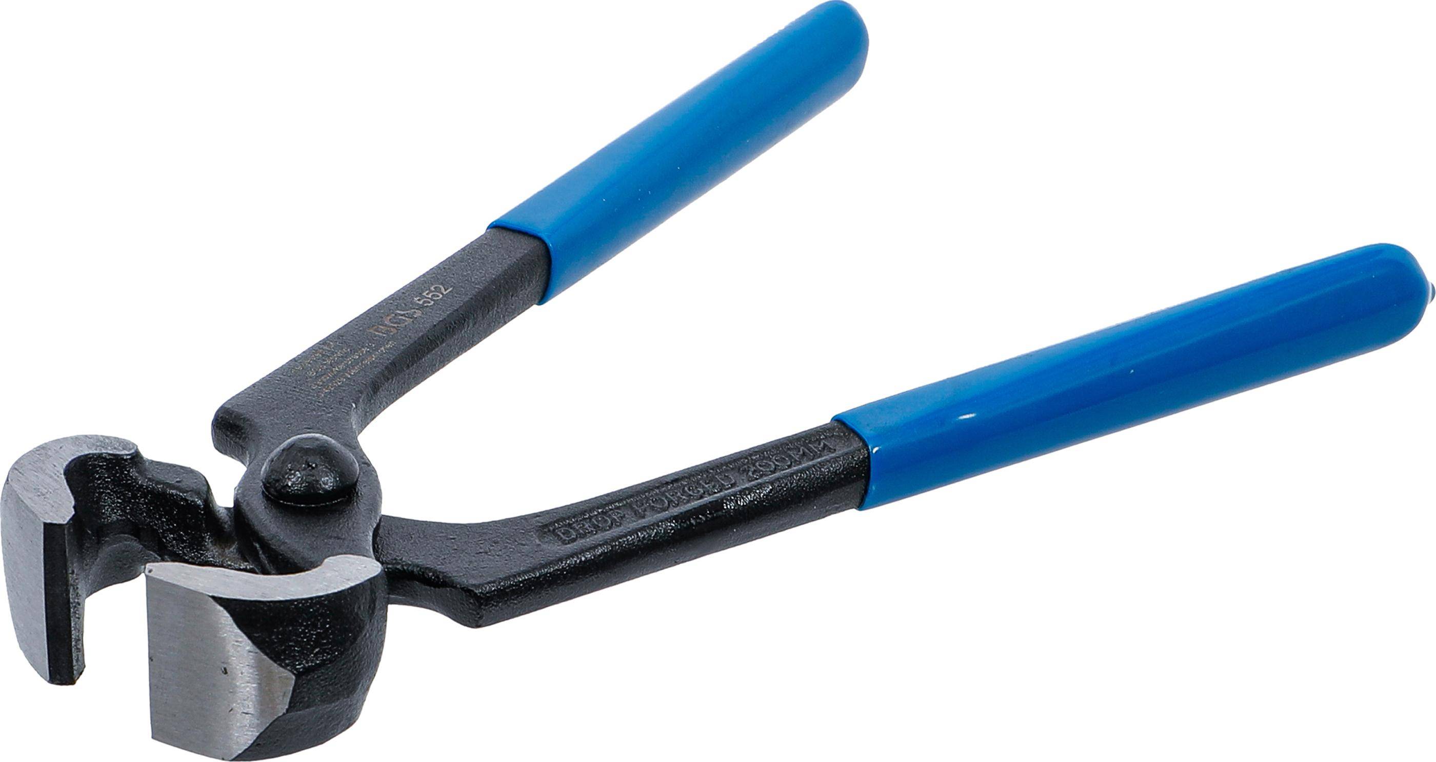 Blau-handierte Drahtschneider mit Metallbacken, entwickelt zum Durchtrennen verschiedener Drahtquerschnitte, vor einem weißen Hintergrund abgebildet.