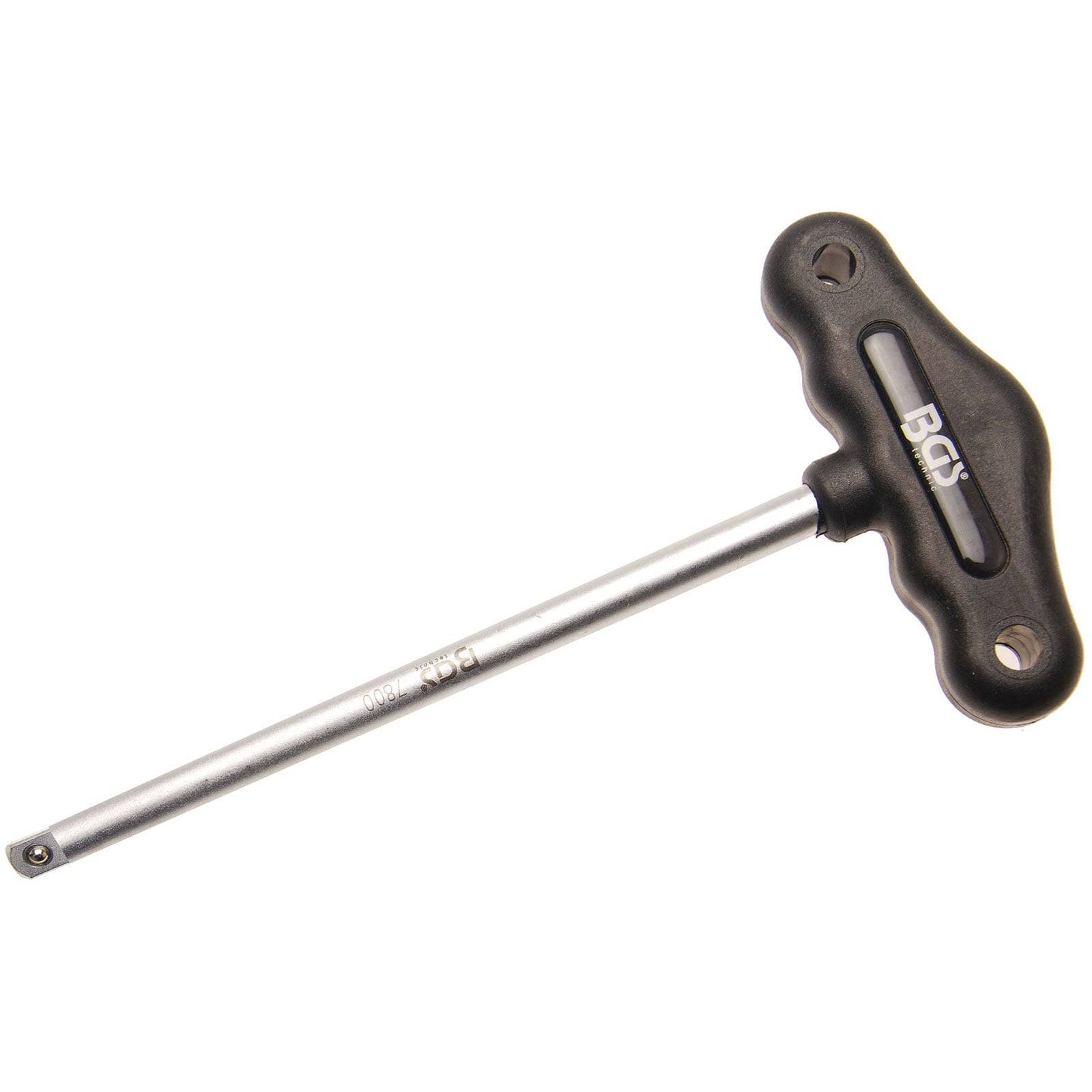 T-Griff-Sechskantschlüssel mit einem langen Metallschaft und einem schwarzen Kunststoffgriff, gekennzeichnet mit den Buchstaben BGS.