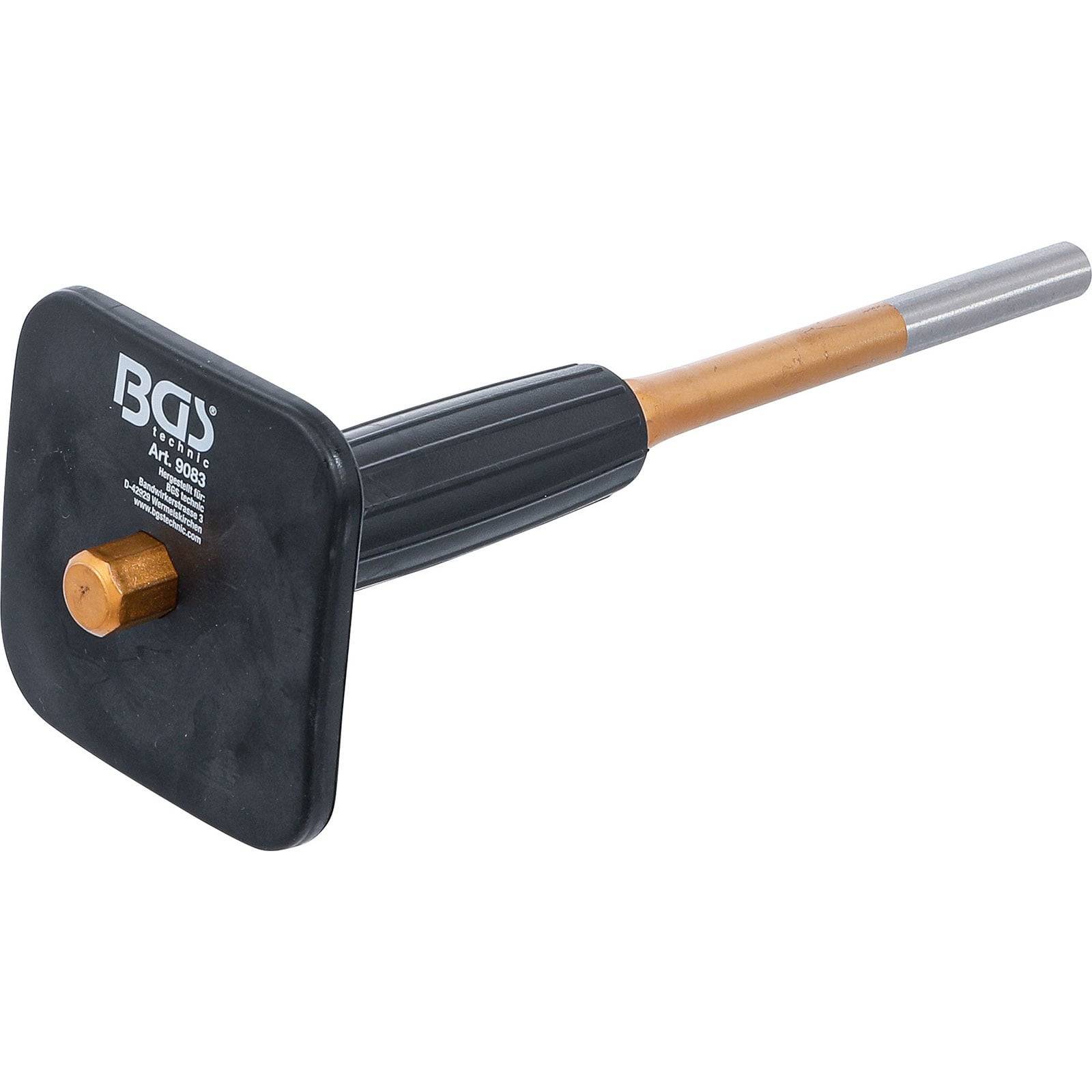 Handradlager-Einbau-Werkzeug mit langem Griff und quadratischer Basis, auf der 'BGS' und Produktdetails gedruckt sind, verwendet für die Automobilwartung.