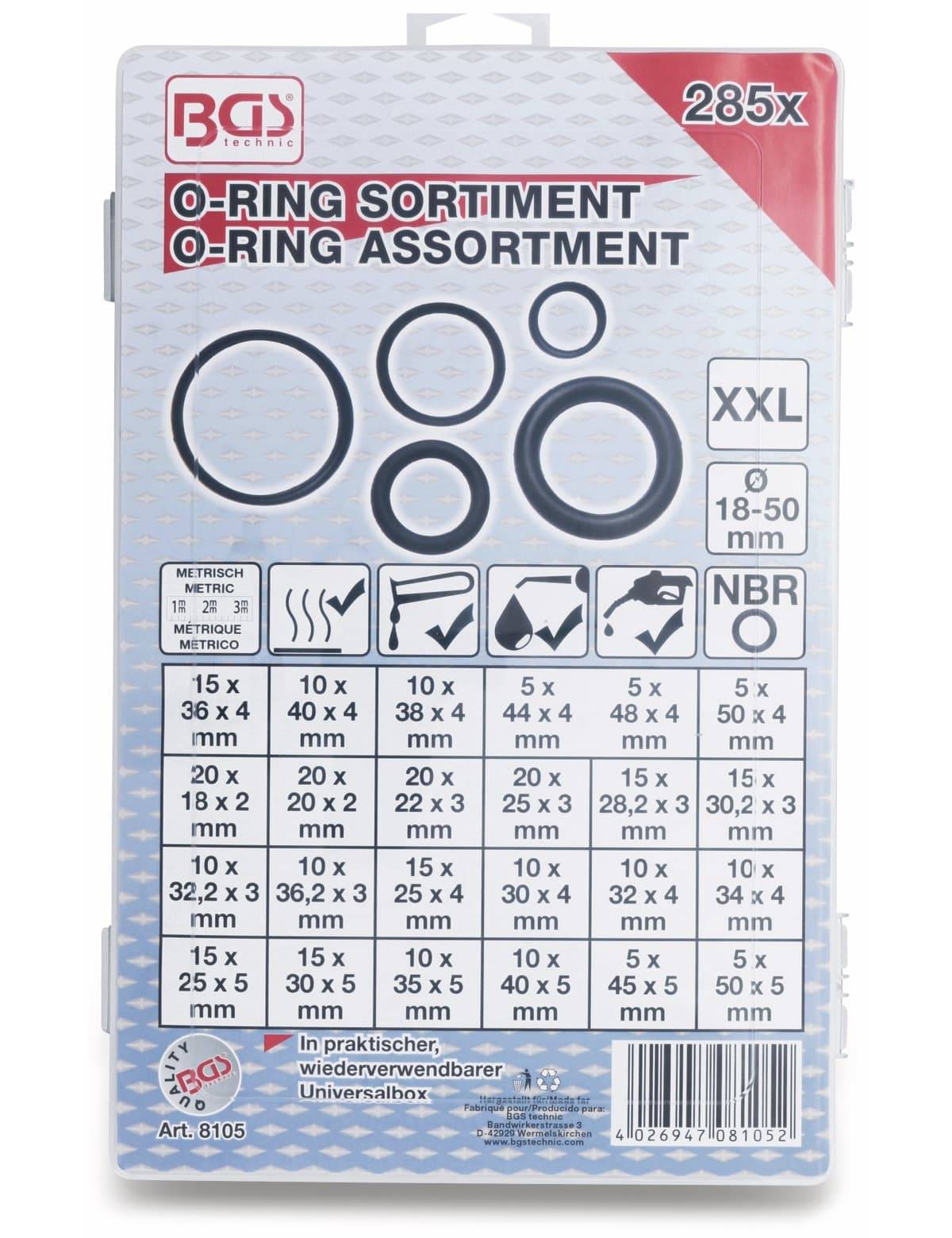 BGS TECHNIC Sort. O-Ring, 8105, Ø18...50 mm, 285-tlg