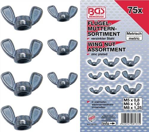 Flügelmuttern-Sortiment, 75-tlg.