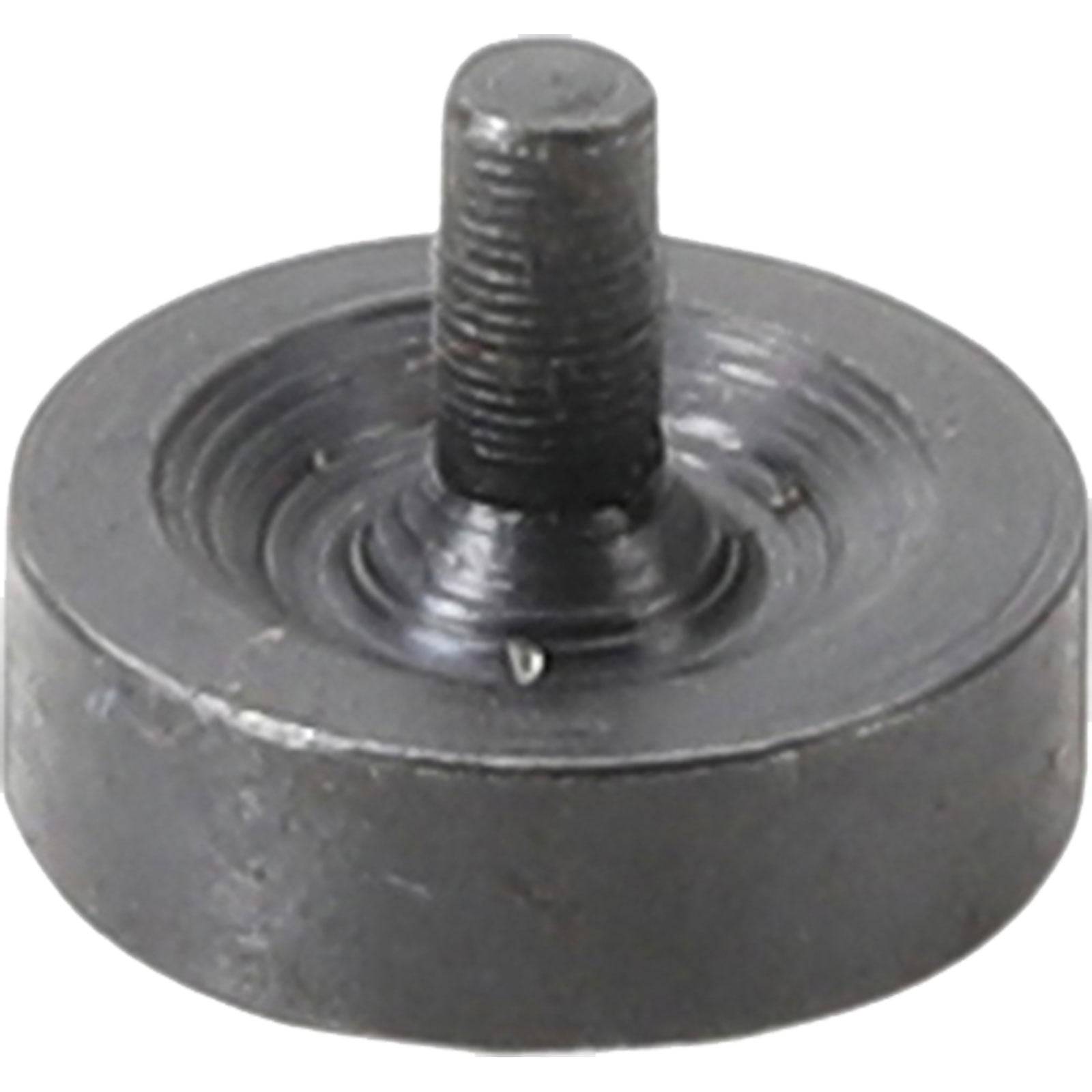 Eine Metallkomponente in Kreisform mit einer vorstehenden zentralen Schraube, wahrscheinlich als Befestigung oder Verbinder in Maschinen oder Ausrüstung verwendet.