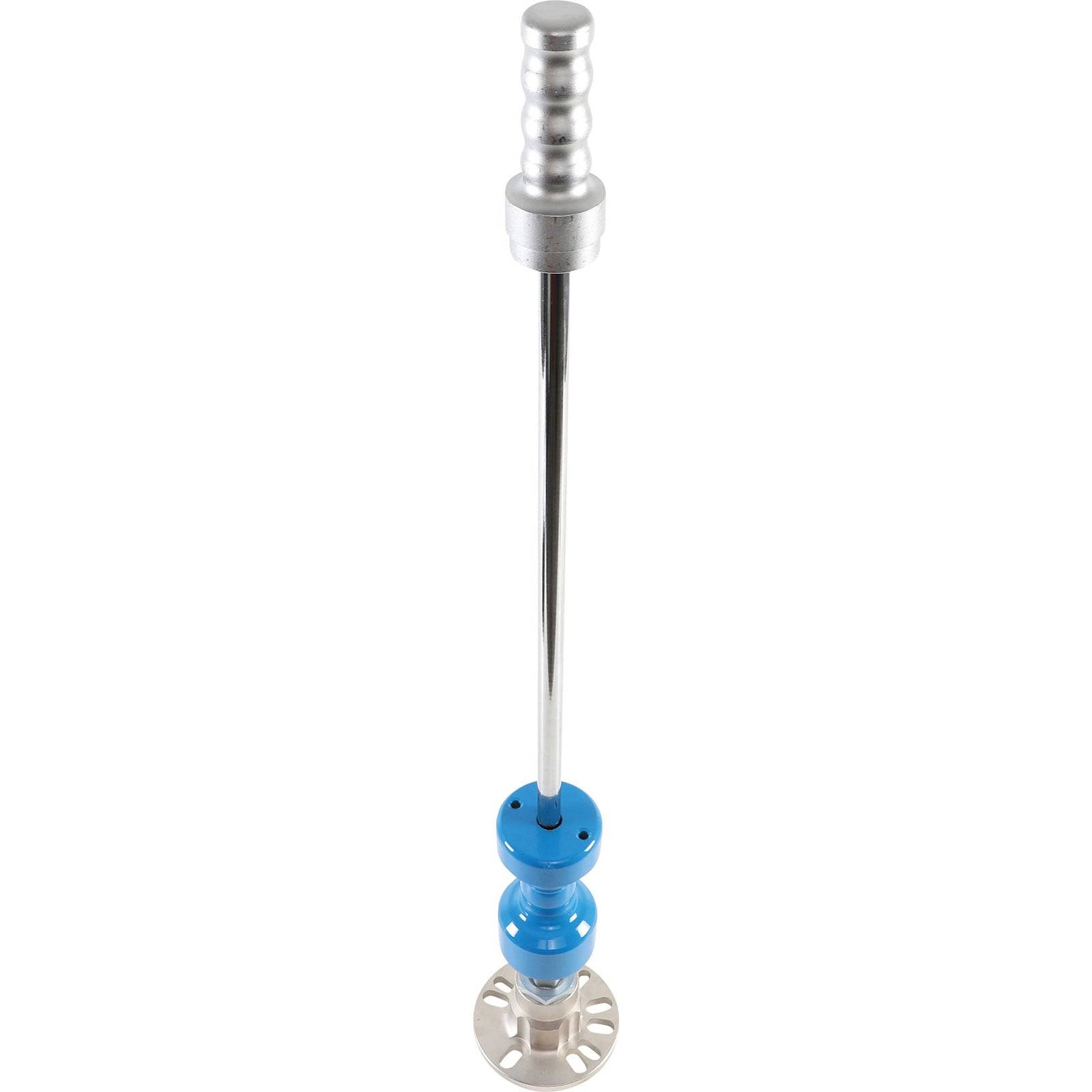 Ein Metallwerkzeug zur Ausbeulung von Autobeulen mit silbernem Griff, blauem Körper und verstellbarer Saugnapfbasis, das speziell zur Entfernung von Beulen entwickelt wurde.