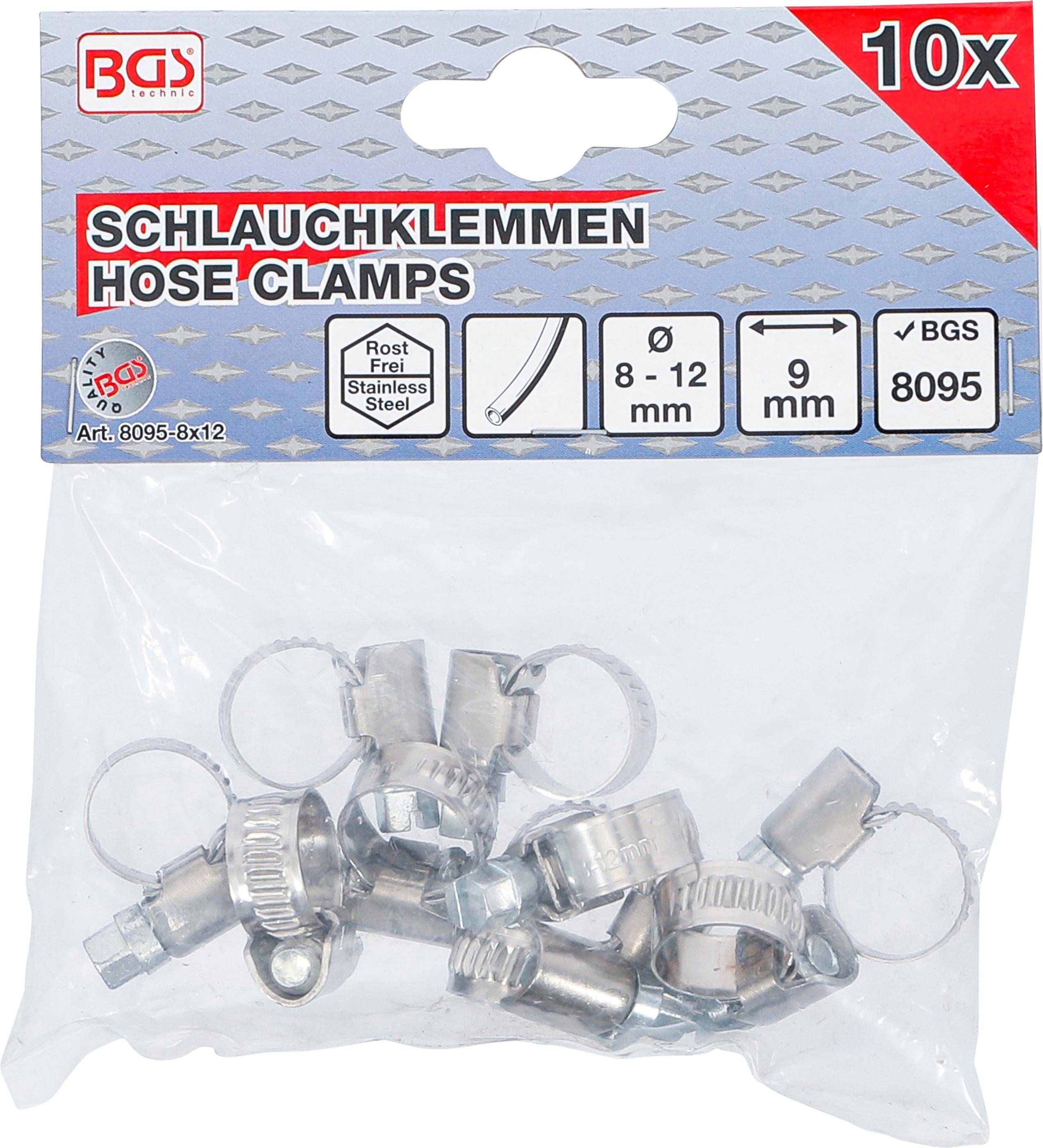 BGS technic Schlauchklemmen | rostfrei | 8 x 12 mm | 10-tlg.
