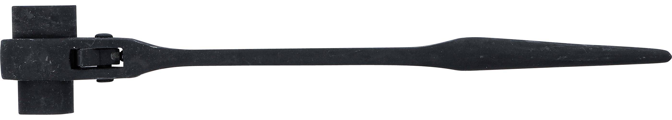 „Ein durchgehend schwarzer Balken, horizontal, mit rauer Textur und leichten Farbtonvariationen.