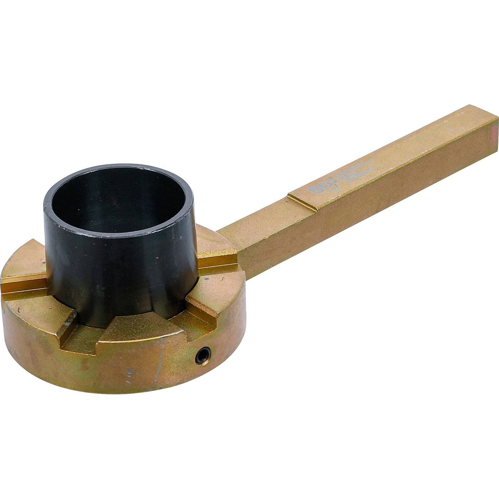 Ein Metall-Rotor-Abziehwerkzeug mit einer runden Basis und einem langen Griff, das zum Entfernen von Rotoren in automotive Zusammenhängen verwendet wird.