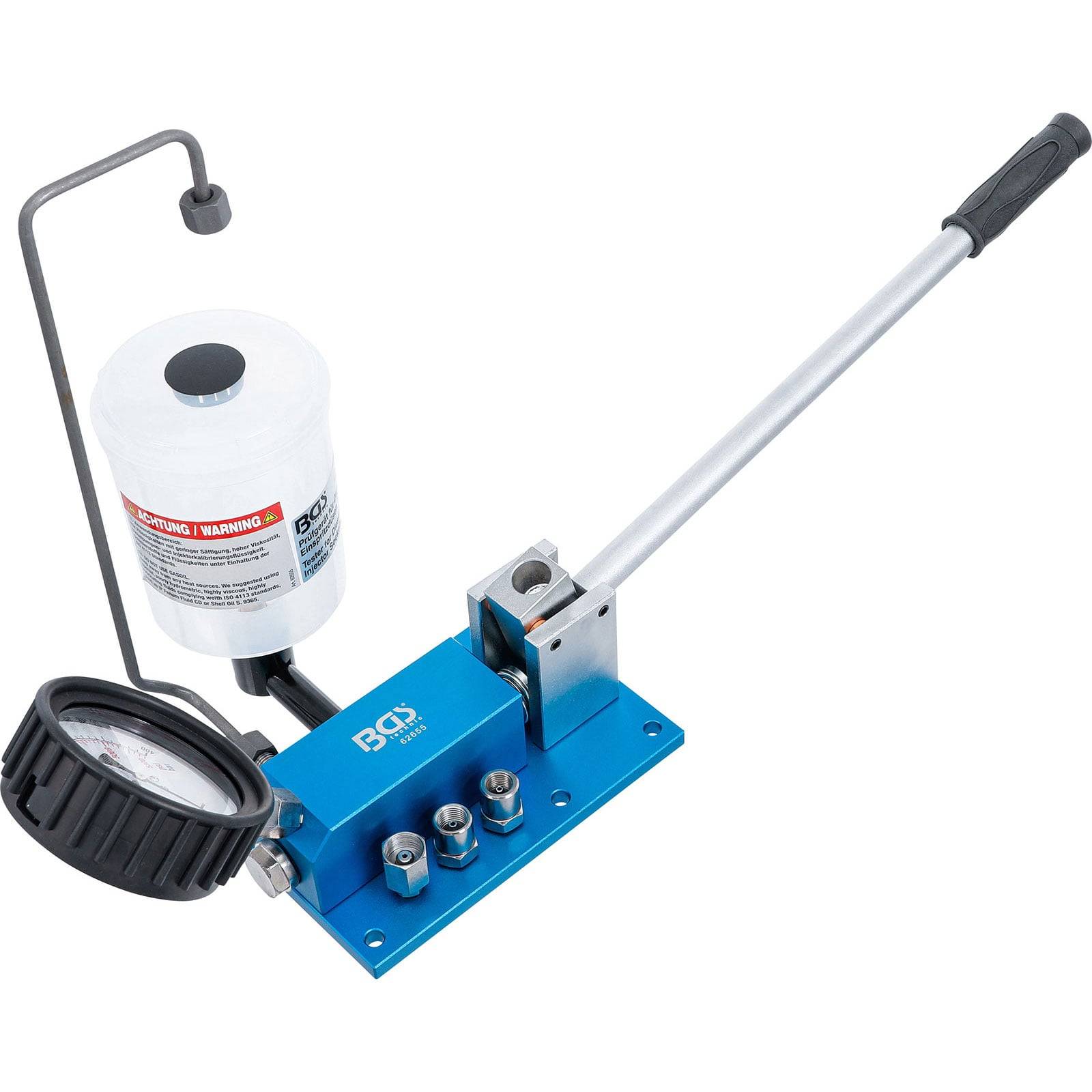 PGI-Ventilleckagetester mit Druckmessgerät, Handgriff und Testflüssigkeitsbehälter. Verwendet zum Überprüfen der Ventildichtungsintegrität.