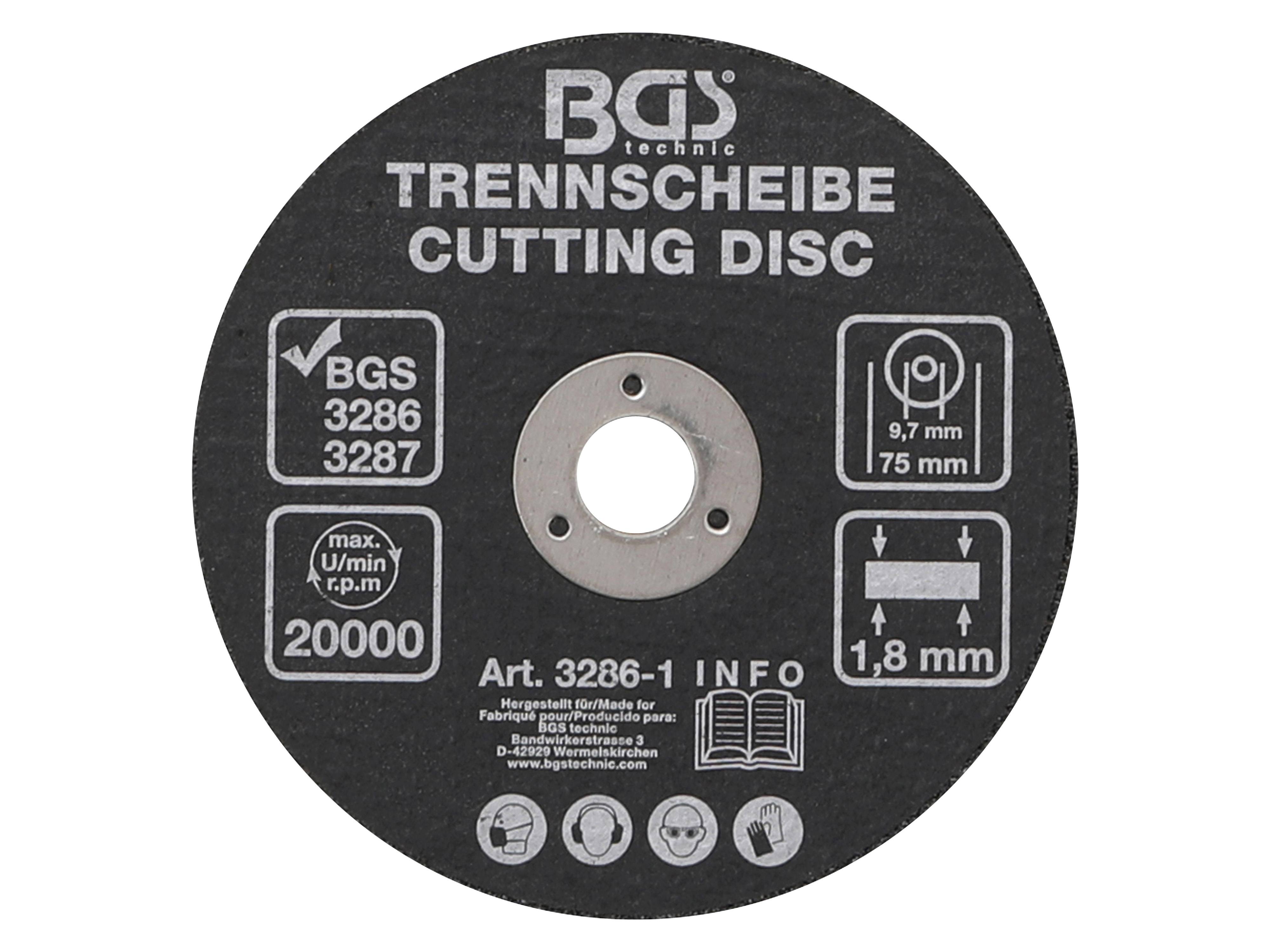 BGS Technic' Trennscheibe, 75 mm Durchmesser, 1,8 mm Dicke, max. 20.000 U/min, für Edelstahl.