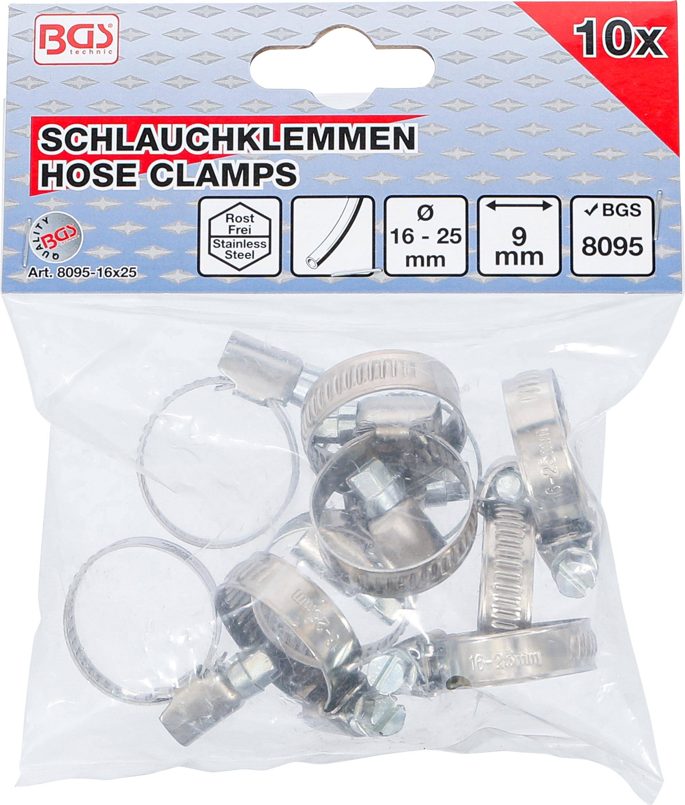BGS technic Schlauchklemmen | rostfrei | 16 x 25 mm | 10-tlg.