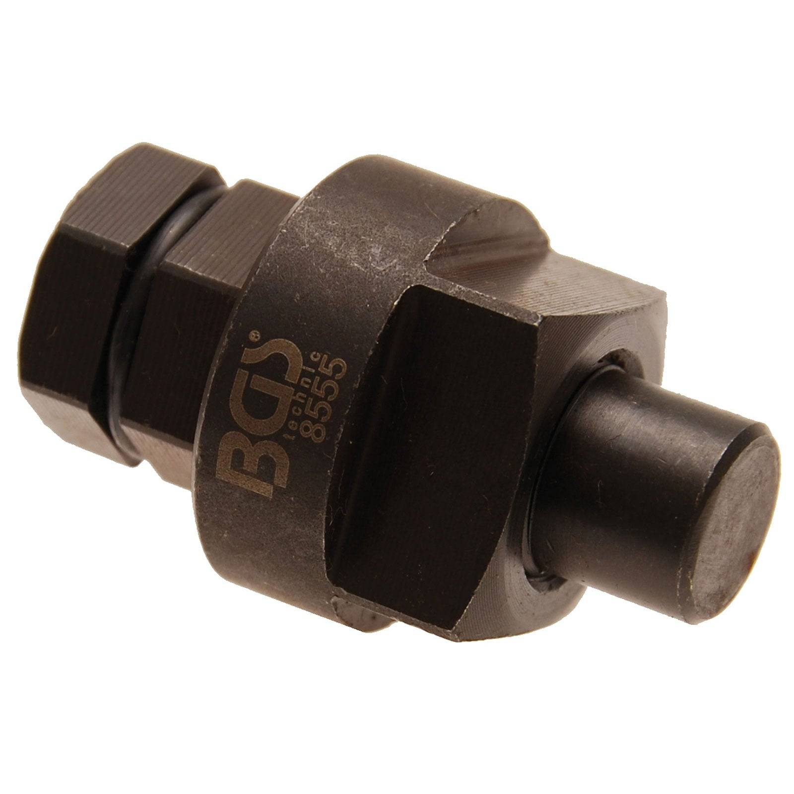 Ein Metalwerkzeug mit einem Gewindebolzen und einer sechskantigen Mutter, das zum Entfernen und Installieren bestimmter Teile in mechanischen Anwendungen verwendet wird.