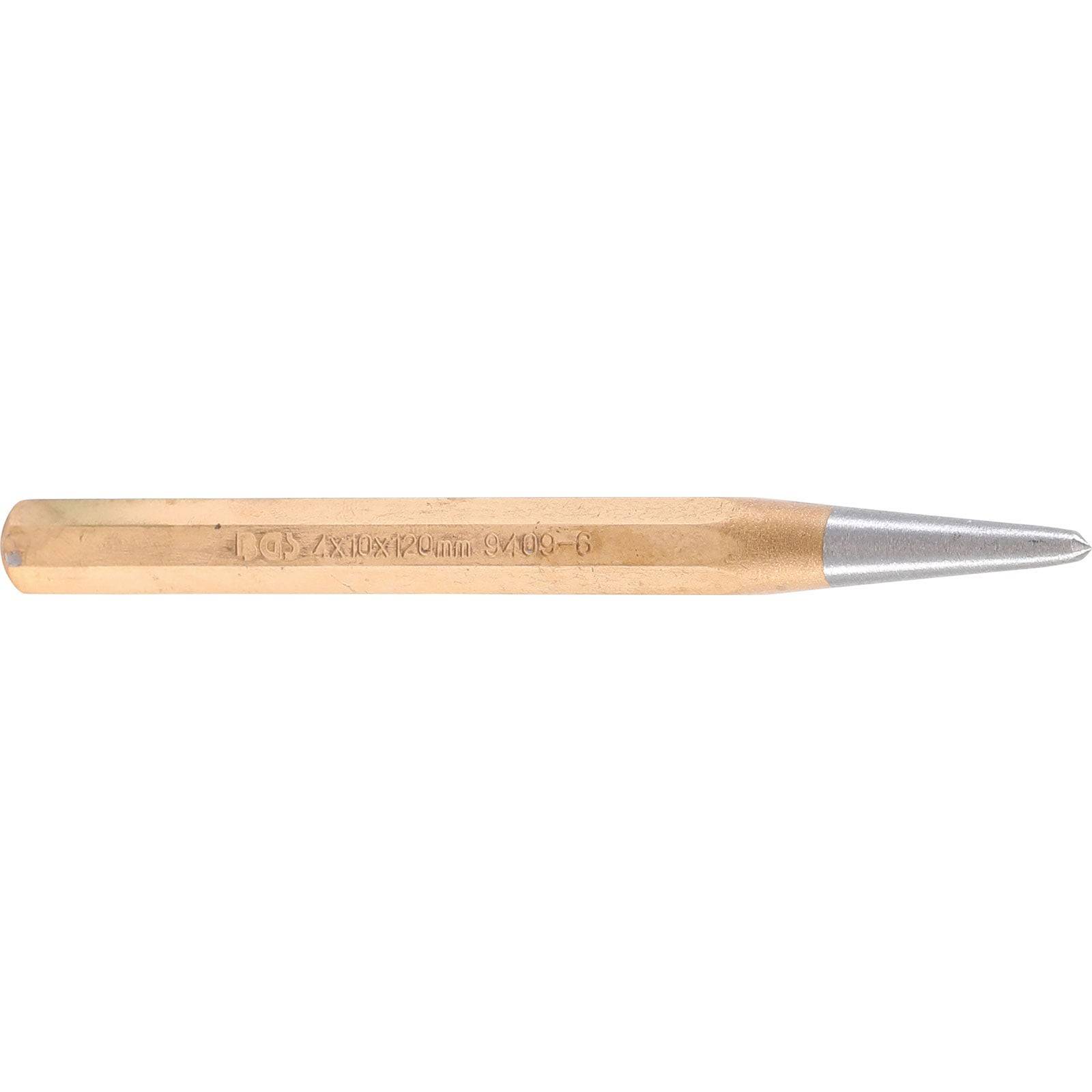 Ein spitz zulaufender Zentrierstift aus Metall mit einer strukturierten Griffoberfläche, der zum Markieren von Materialien wie Holz oder Metall vor dem Bohren verwendet wird.