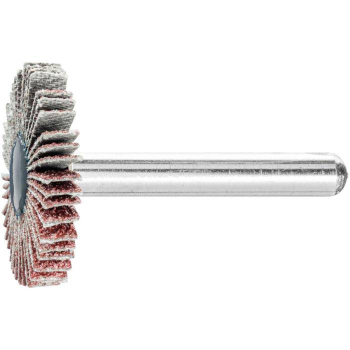 Fächerschleifer - PFERD - Korund A - Schaft-Ø 6 x 40 mm - Korngröße 60 - Bezeichnung F 3005/6 A 60 - Maße (D x T) 30 x 5 mm - empf. Drehzahl 1200