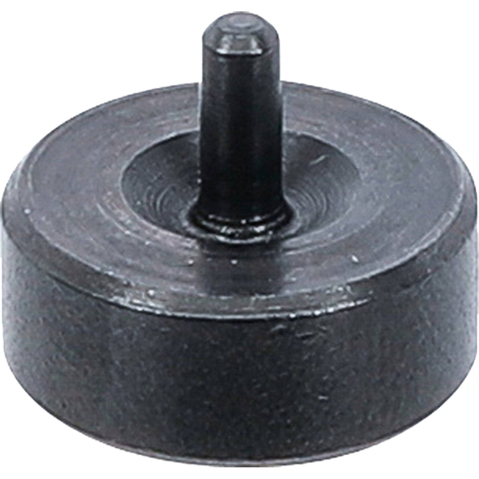 Schwarze kreisförmige Magnetbasis mit einem zentralen Pfosten, verwendet zum Montieren oder Halten von Gegenständen.