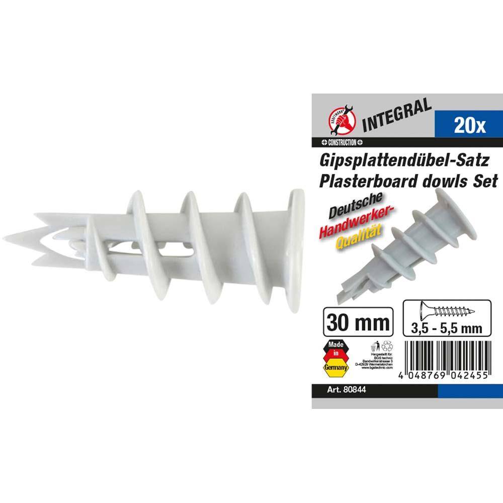 Gipsplattendübel-Sortiment - für Schraubendurchmesser 3,5 bis 5,5 mm - Inhalt 20 Stück