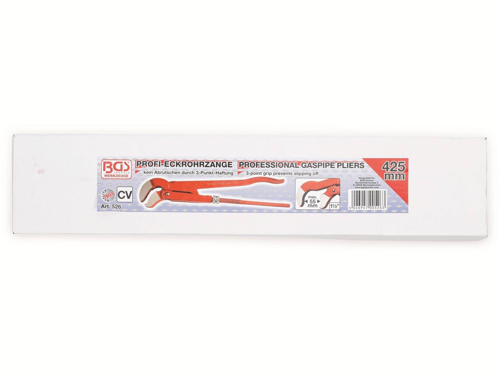 BGS TECHNIC Eckrohrzange 526, 1,5", S-Maul, 425 mm