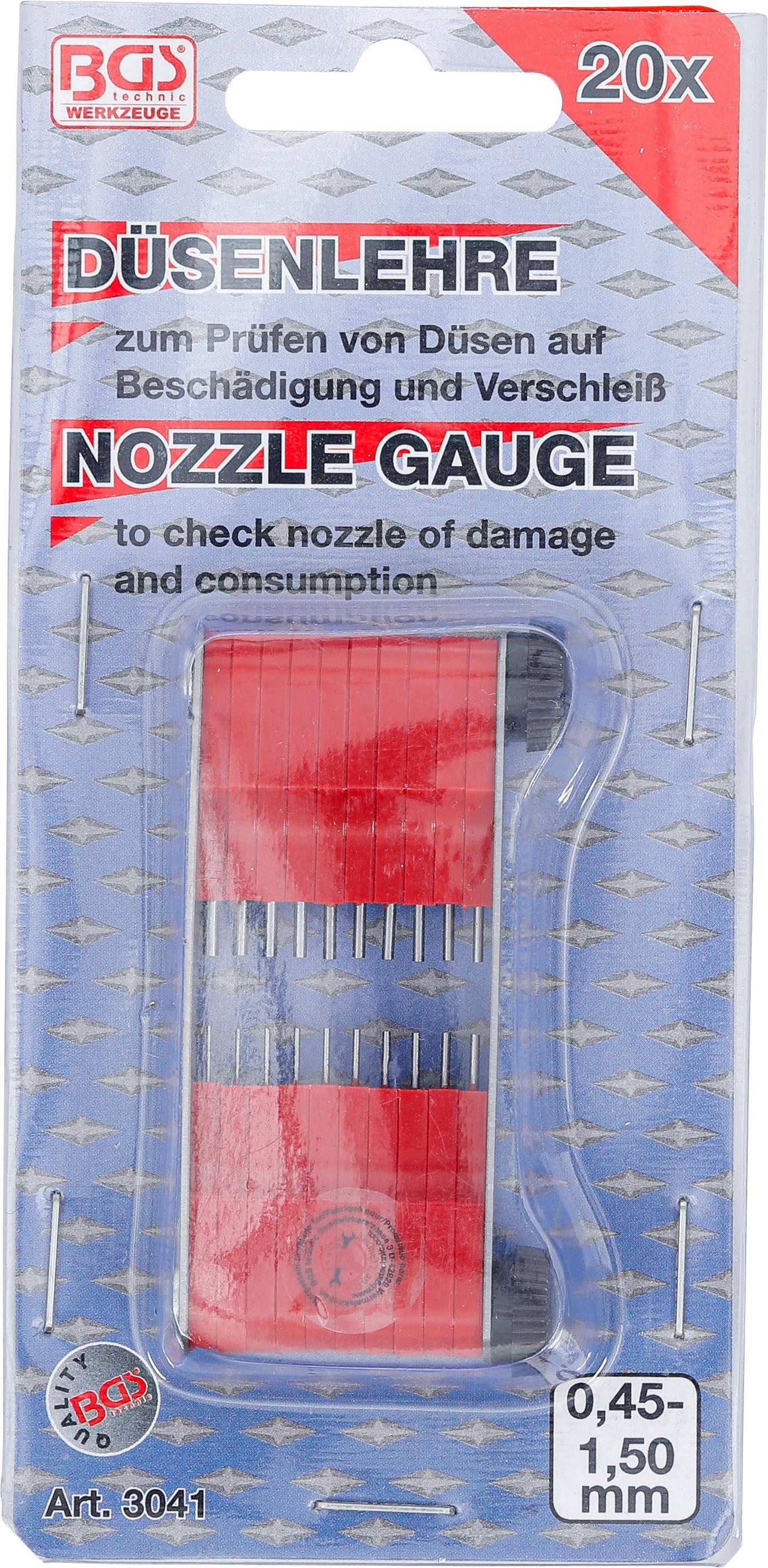 BGS Düsenlehre | 0,45 - 1,50 mm | 20-tlg.