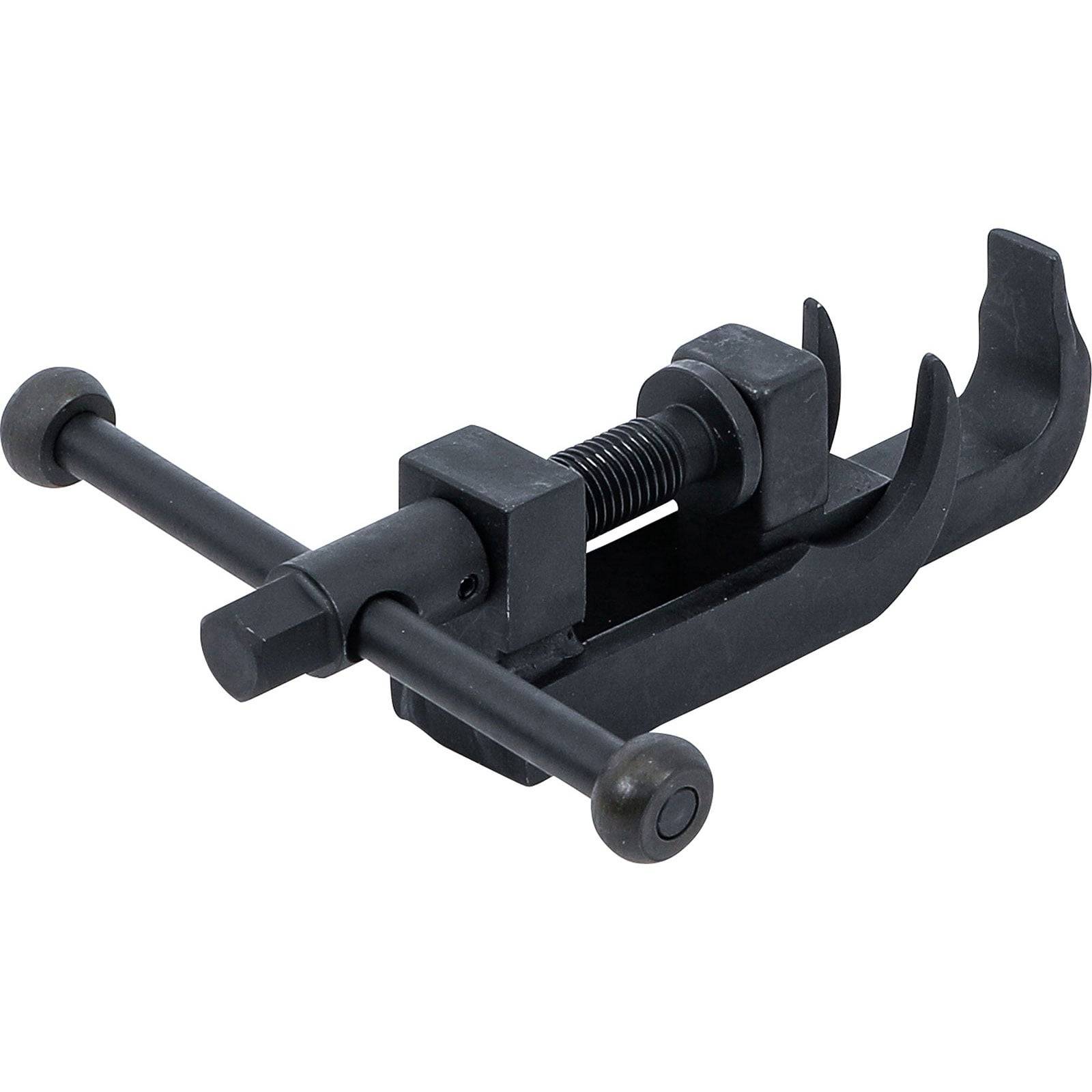 Ein schwarzer Kettentrenner mit Griff und Schraubenmechanismus, der zum Trennen von Kettengliedern entwickelt wurde.