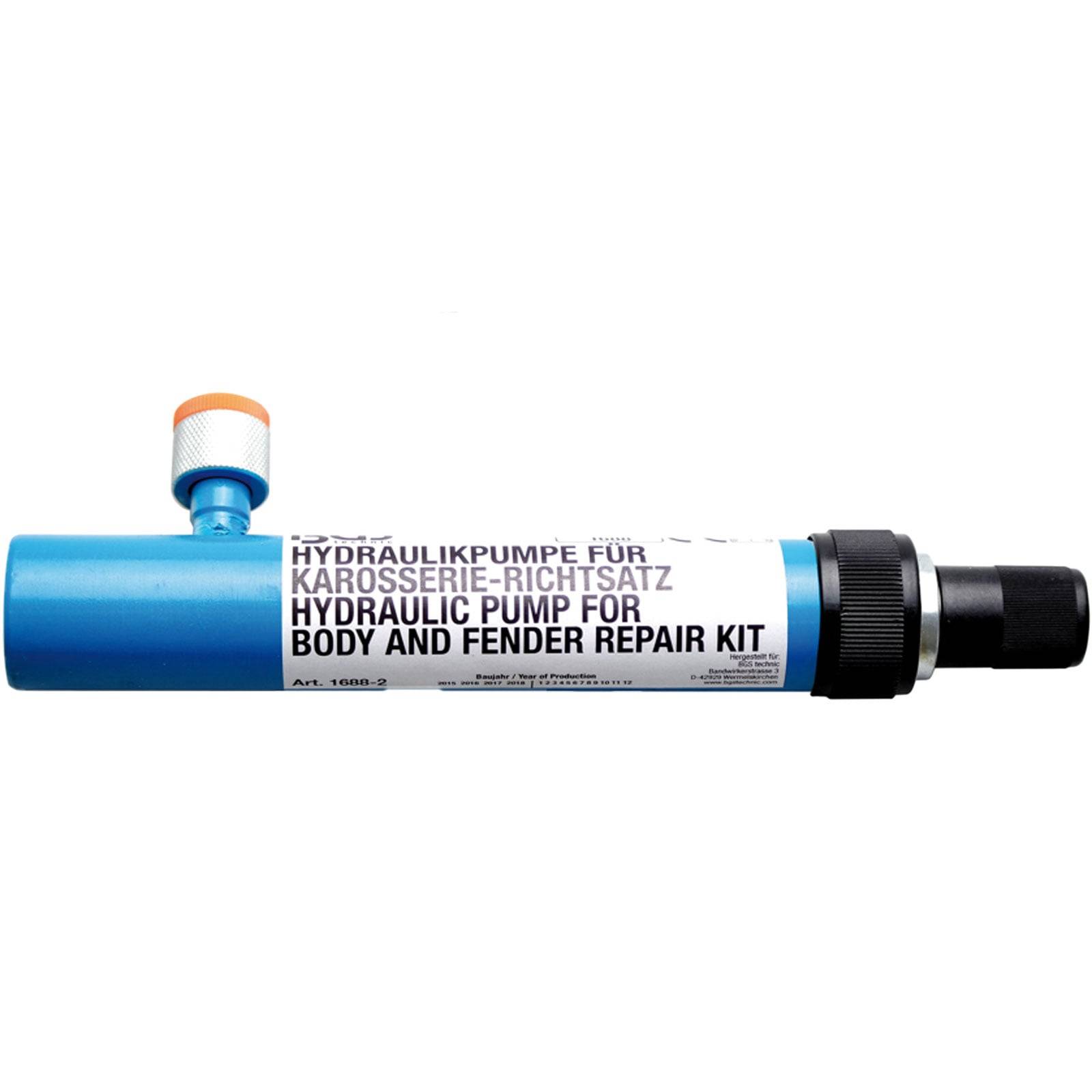 Eine blaue hydraulische Pumpe mit der Aufschrift 