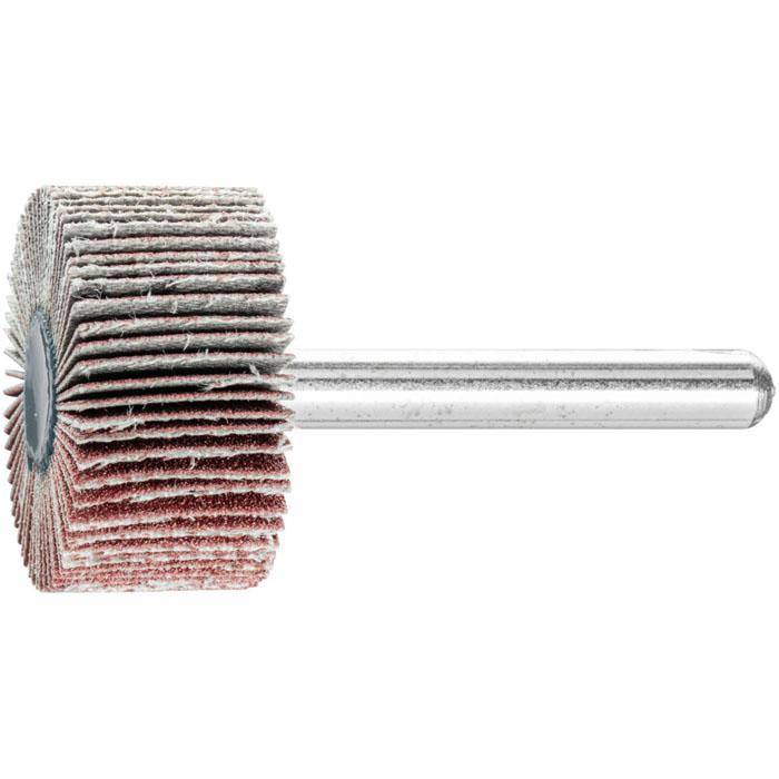 Fächerschleifer - PFERD - Korund A - Schaft-Ø 6 x 40 mm - Korngröße 150 - Bezeichnung F 3015/6 A 150 - Maße (D x T) 30 x 15 mm - empf. Drehzahl 1