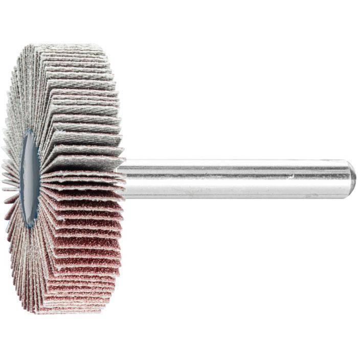 Fächerschleifer - PFERD - Korund A - Schaft-Ø 6 x 40 mm - Korngröße 150 - Bezeichnung F 4010/6 A 150 - Maße (D x T) 40 x 10 mm - empf. Drehzahl 9