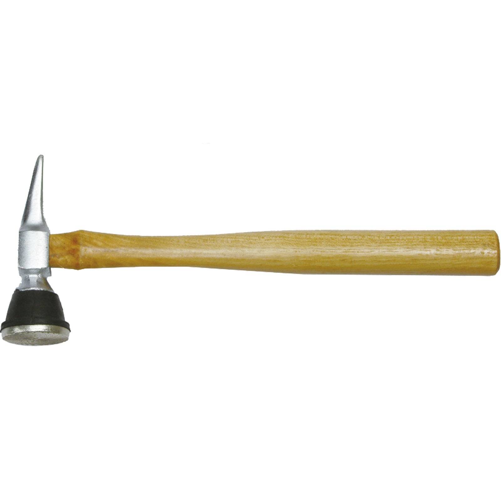 Ein Werkzeug mit einem Holzgriff und einem Doppelkopf: ein spitzer und ein flacher, runder Kopf. Häufig verwendet für Schmuck- oder Metallbearbeitungsaufgaben.