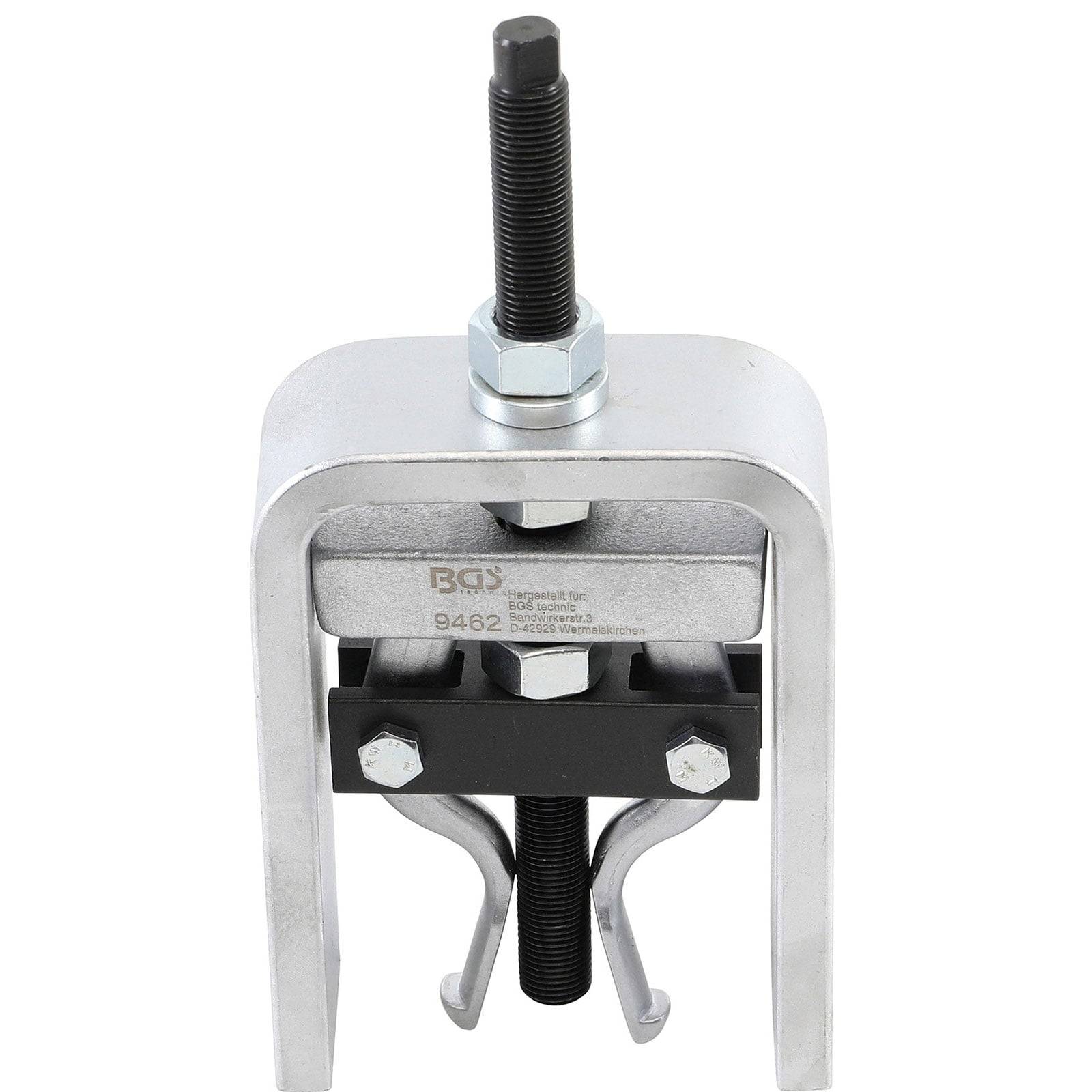 Ein Metall-Lagerabzieher mit einem Schraubenmechanismus und zwei Armen, der zum Entfernen von Lagern oder Zahnrädern verwendet wird.