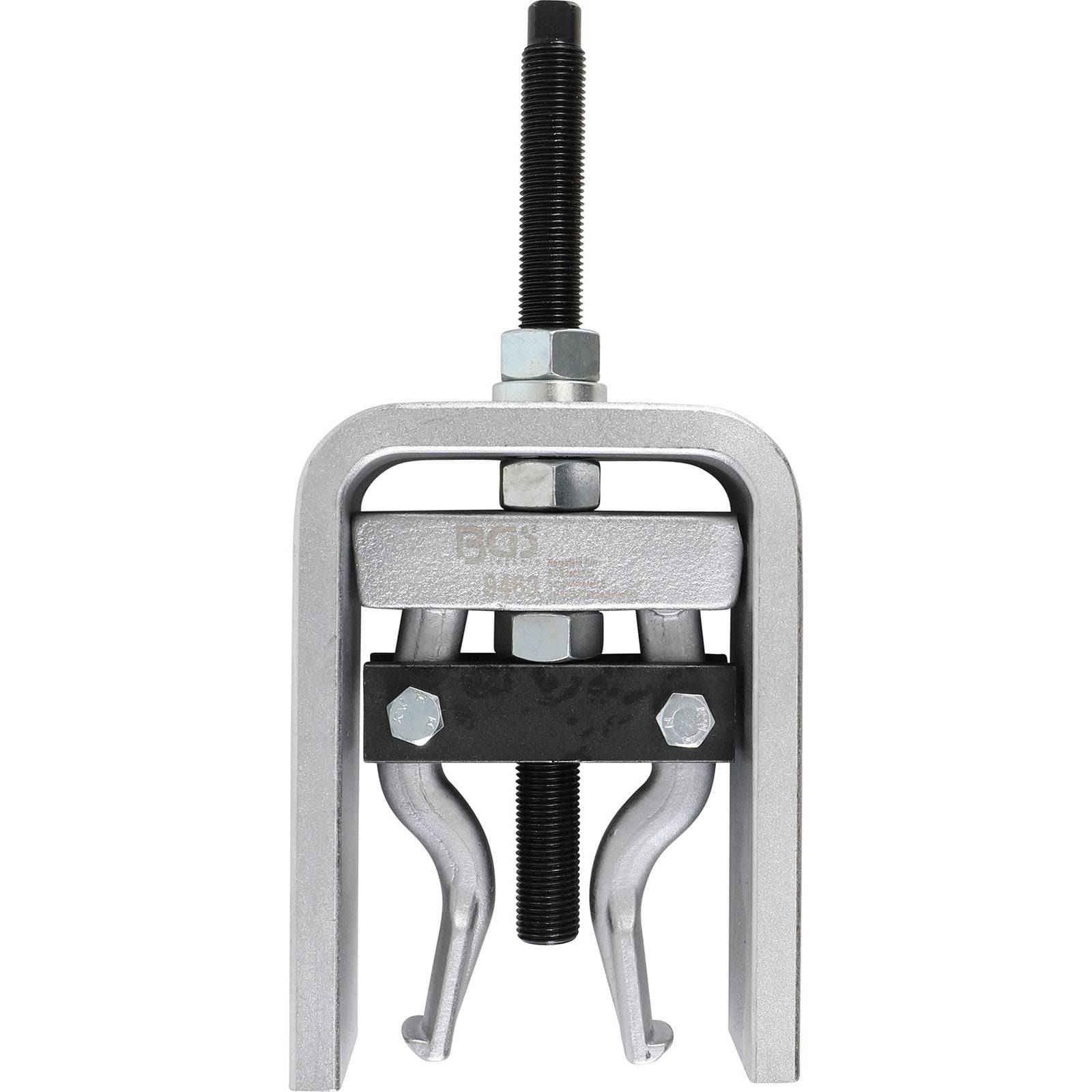 Ein Metallgetriebe-Abzieher mit zwei verstellbaren Armen und einer gewindeten Mittelstange, der zum Entfernen von Zahnrädern und Lagern in Maschinen verwendet wird.