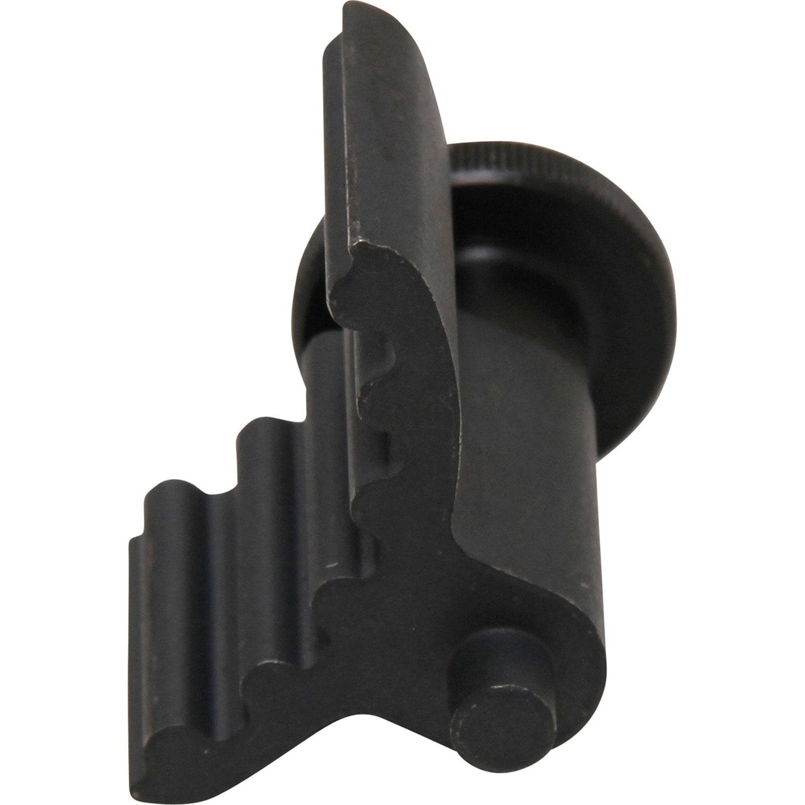Ein schwarzer, gerillter und zylindrischer Knopf mit gezacktem Rand, möglicherweise ein Teil einer mechanischen oder elektronischen Vorrichtung zur Einstellung oder Steuerung.