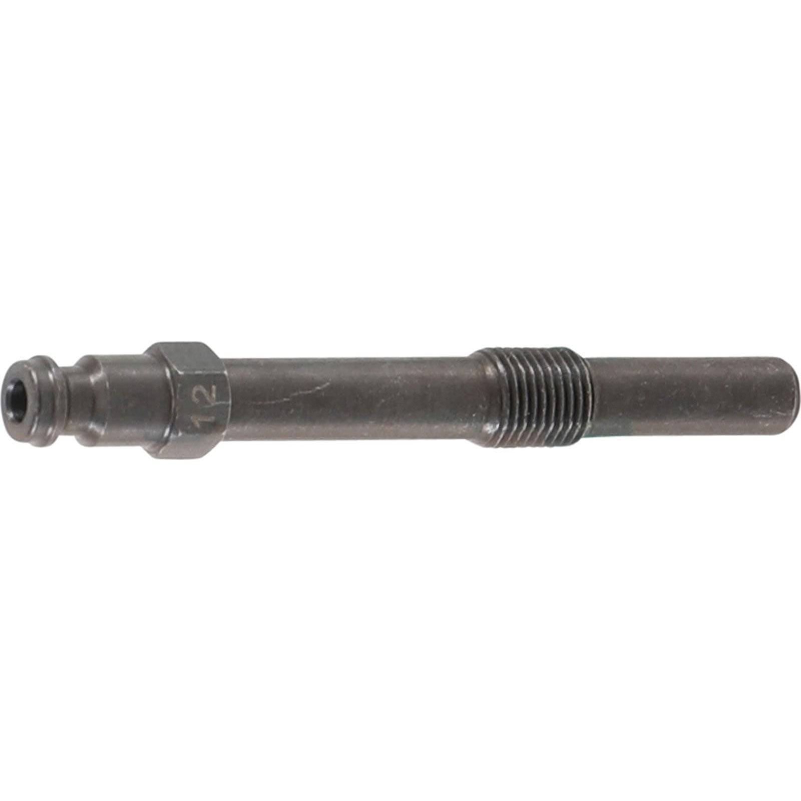 Eine Metallstange mit einem Gewindeabschnitt und einem sechseckigen Teil nahe einem Ende.