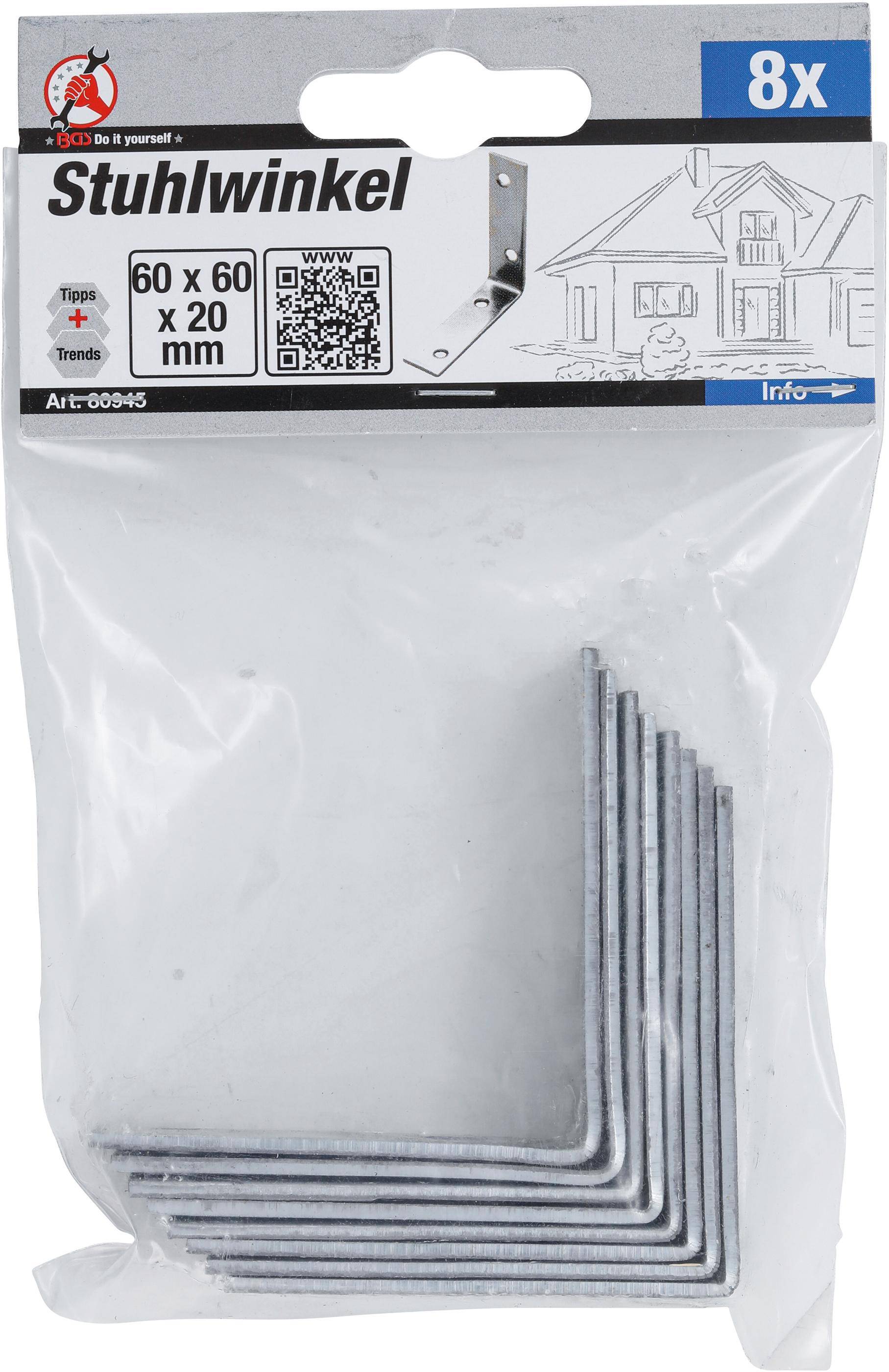 BGS Diy Stuhlwinkel | 60 x 60 x 20 mm | 8-tlg.