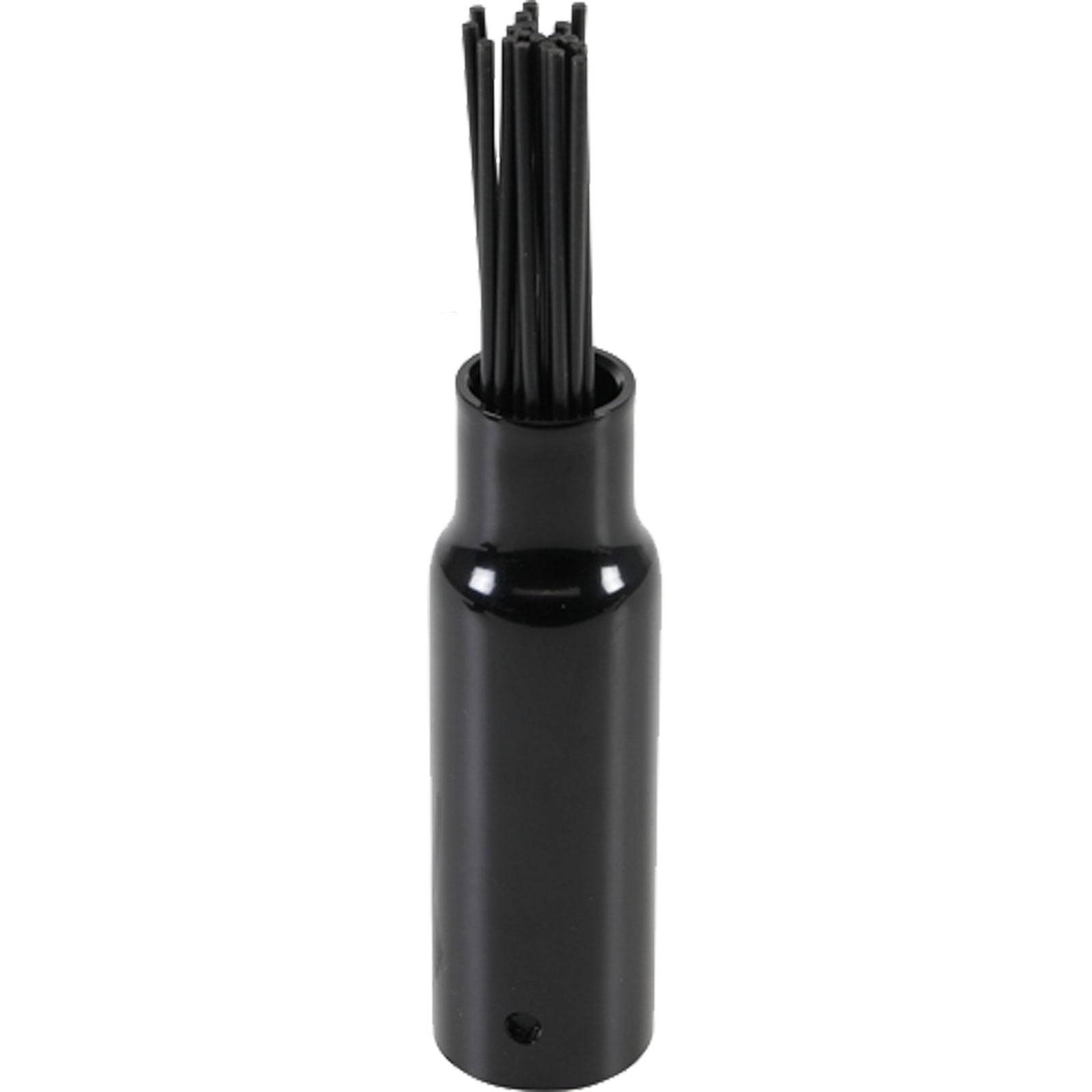 Eine schwarze Diffusorflasche mit mehreren schwarzen Riederstäbchen, die von oben herausragen und darauf ausgelegt sind, Duft in einen Raum zu verteilen.