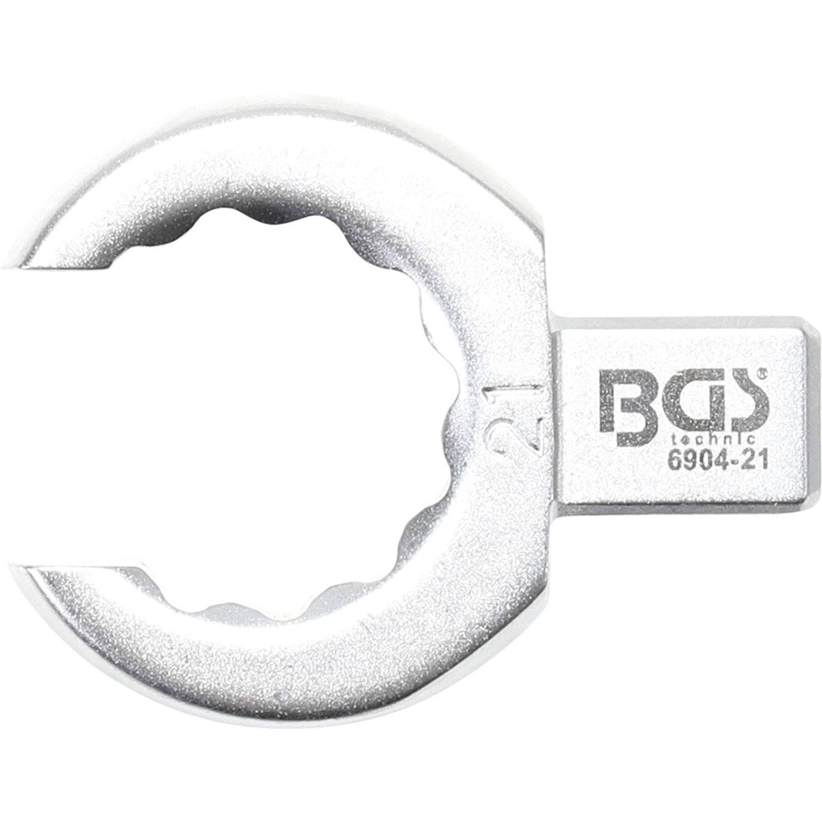 Ein großer, glänzender Maulschlüssel mit der Beschriftung BGS 6904-21, der zum Lösen oder Festziehen großer Muttern oder Schrauben verwendet wird.