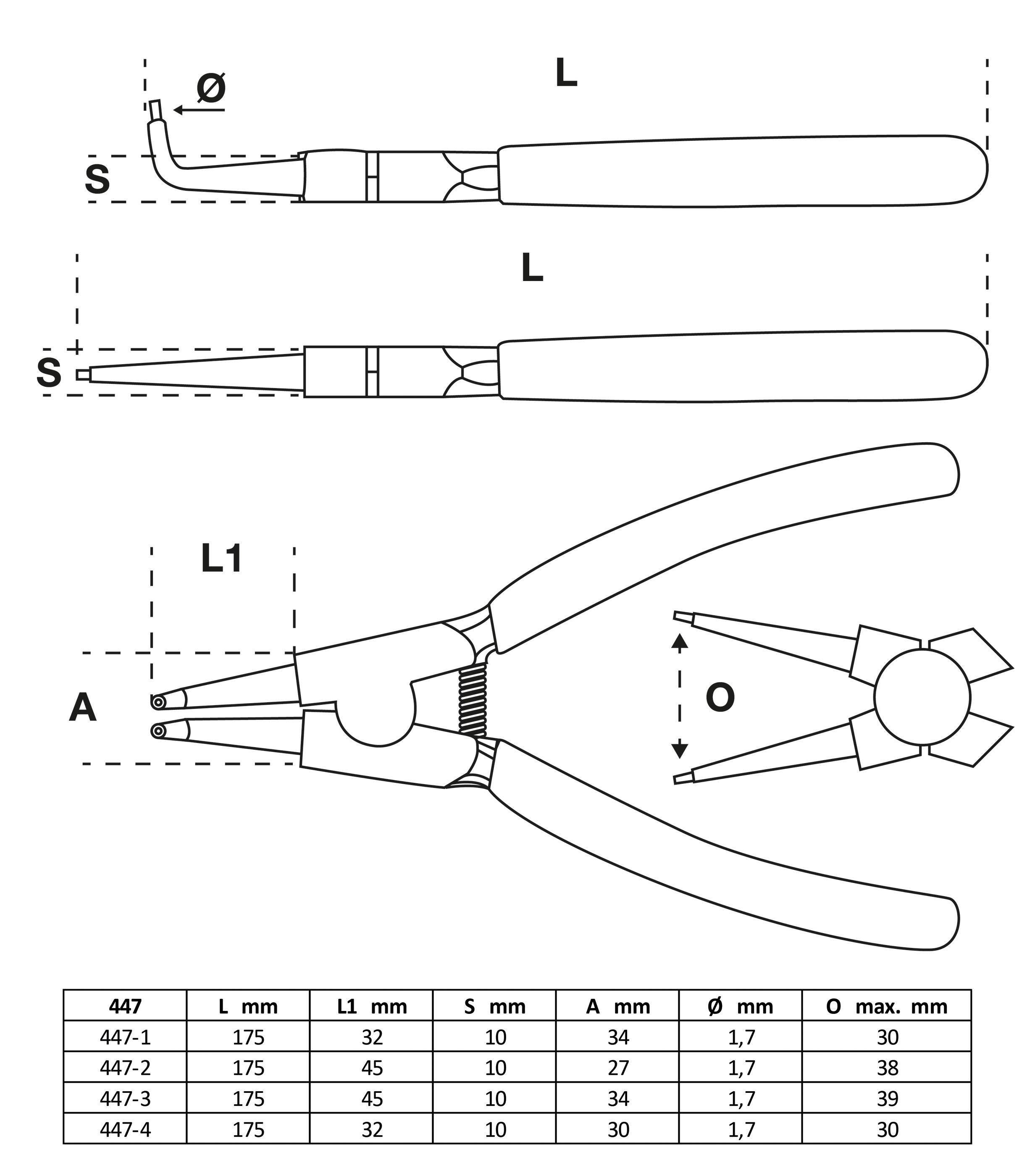 BGS Sprengringzangen-Satz | 175 mm | 4-tlg.