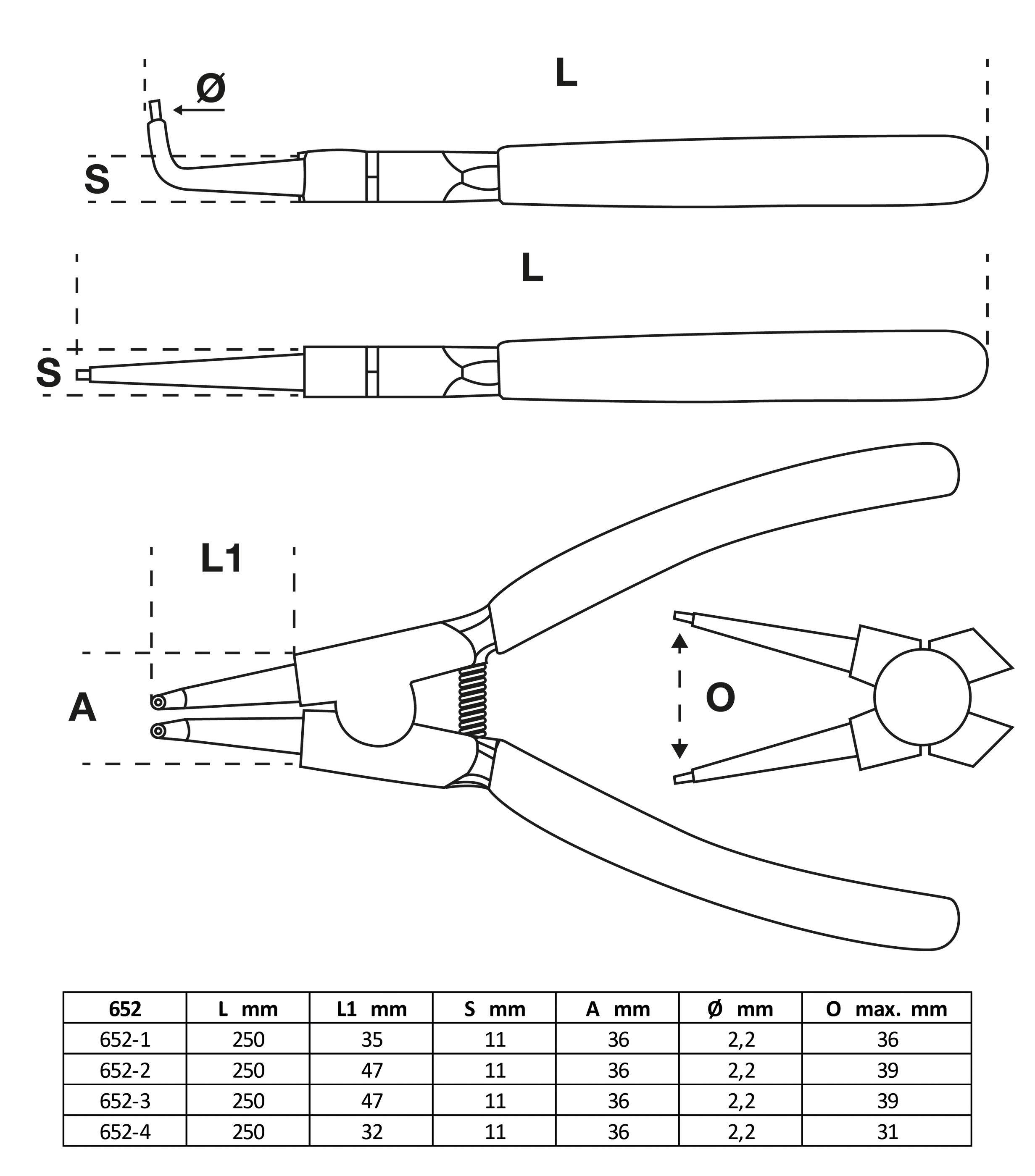 BGS Sprengringzangen-Satz | 250 mm | 4-tlg.