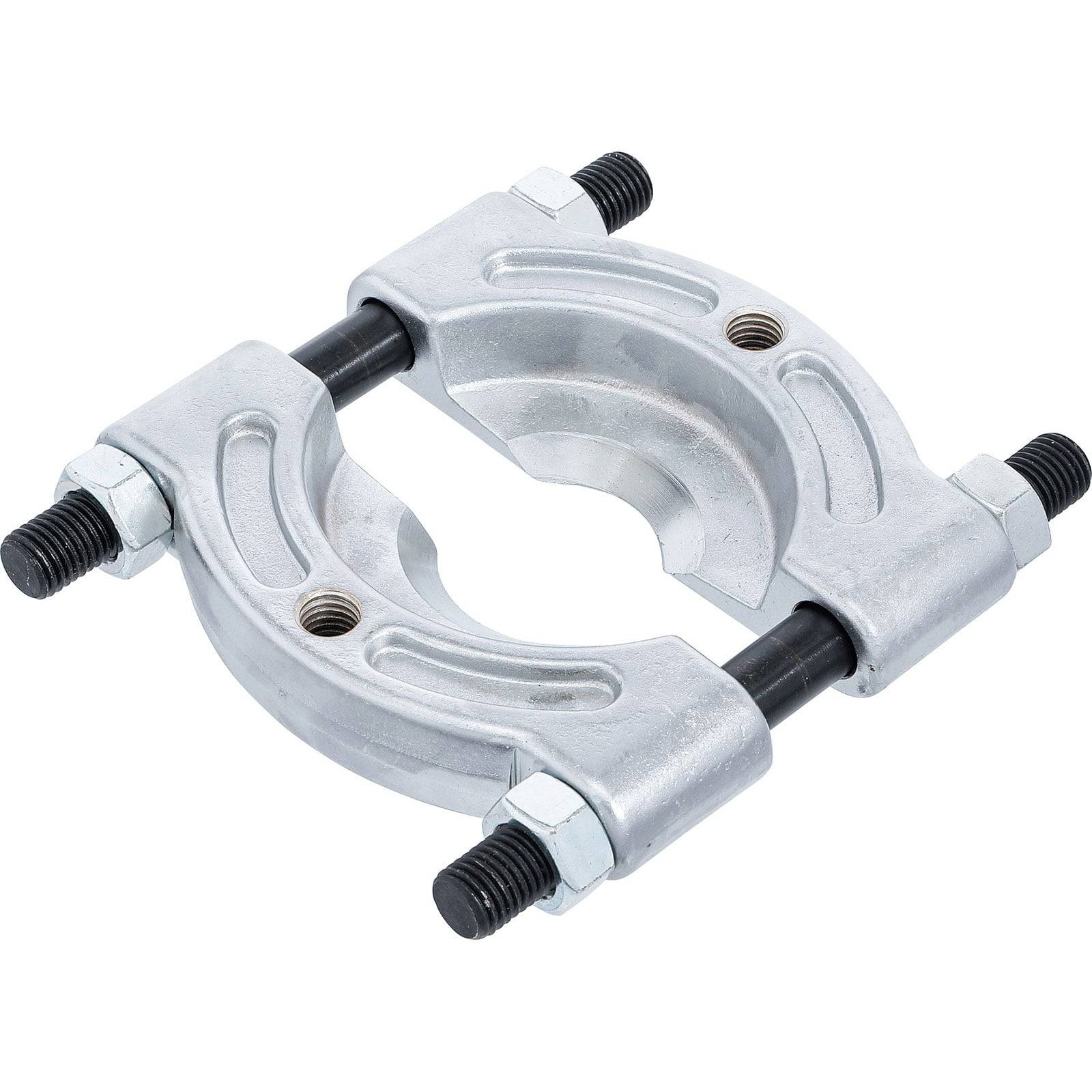 Ein metallisches, klemmbares Lagergehäuse mit vier Befestigungsbolzen, konzipiert zur Befestigung von Lagern in mechanischen Baugruppen.