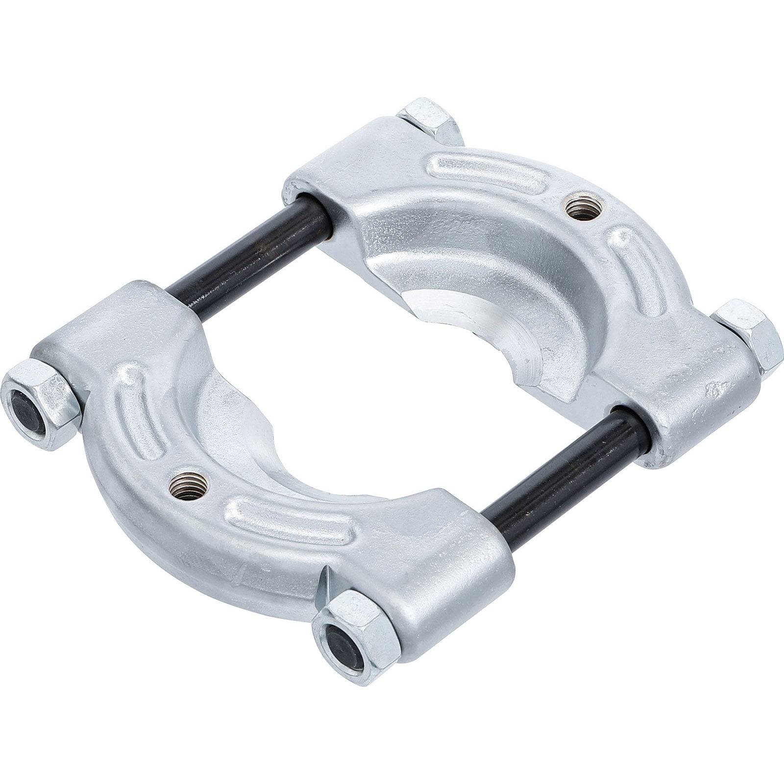 Eine zweiteilige mechanische Klemme mit einer kreisförmigen Öffnung, gesichert durch vier Bolzen, konzipiert für Rohrstützung und Stabilität.