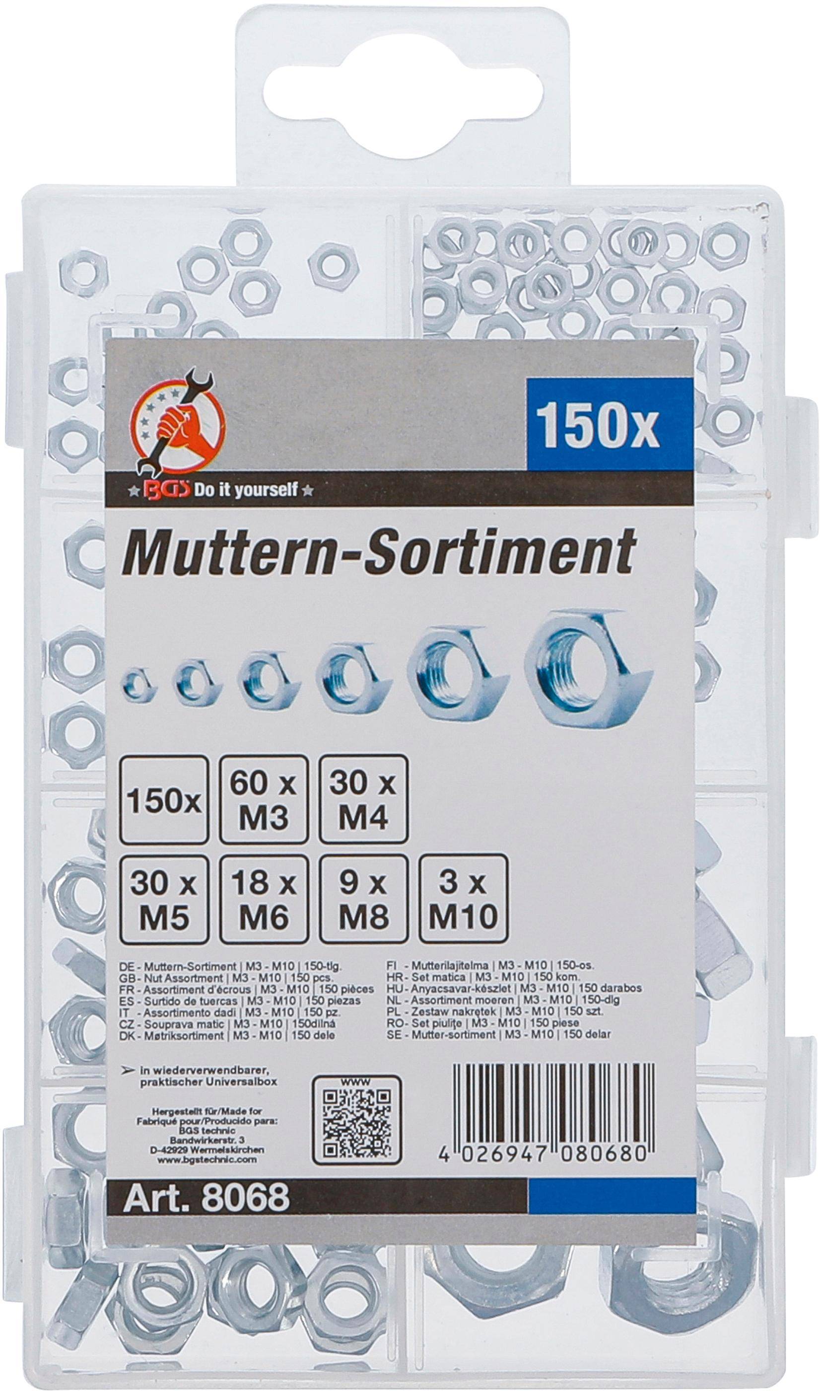 BGS Diy Muttern-Sortiment | M3 - M10 | 150-tlg.