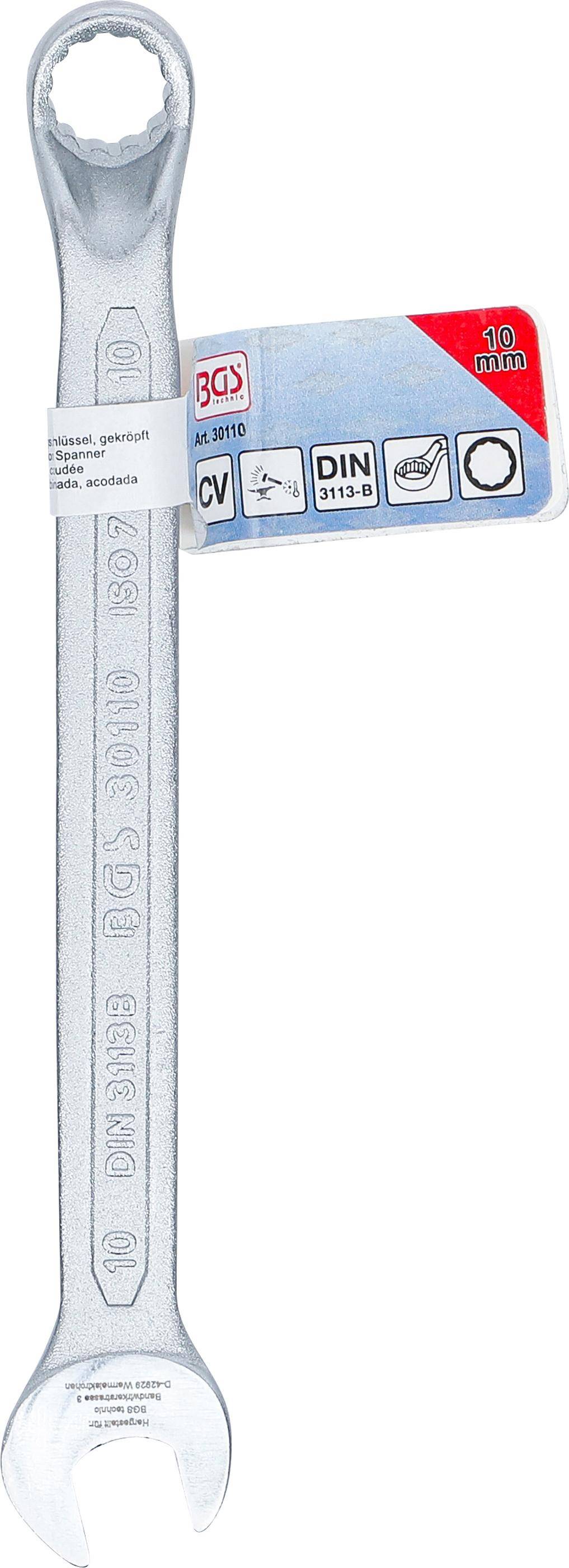 Nahaufnahme eines Metallwerkzeugs mit der Beschriftung ‚BGS 30110 ISO7', die sich auf einen strukturierten Griff und einen blauen Einstellmechanismus an der Oberseite konzentriert.