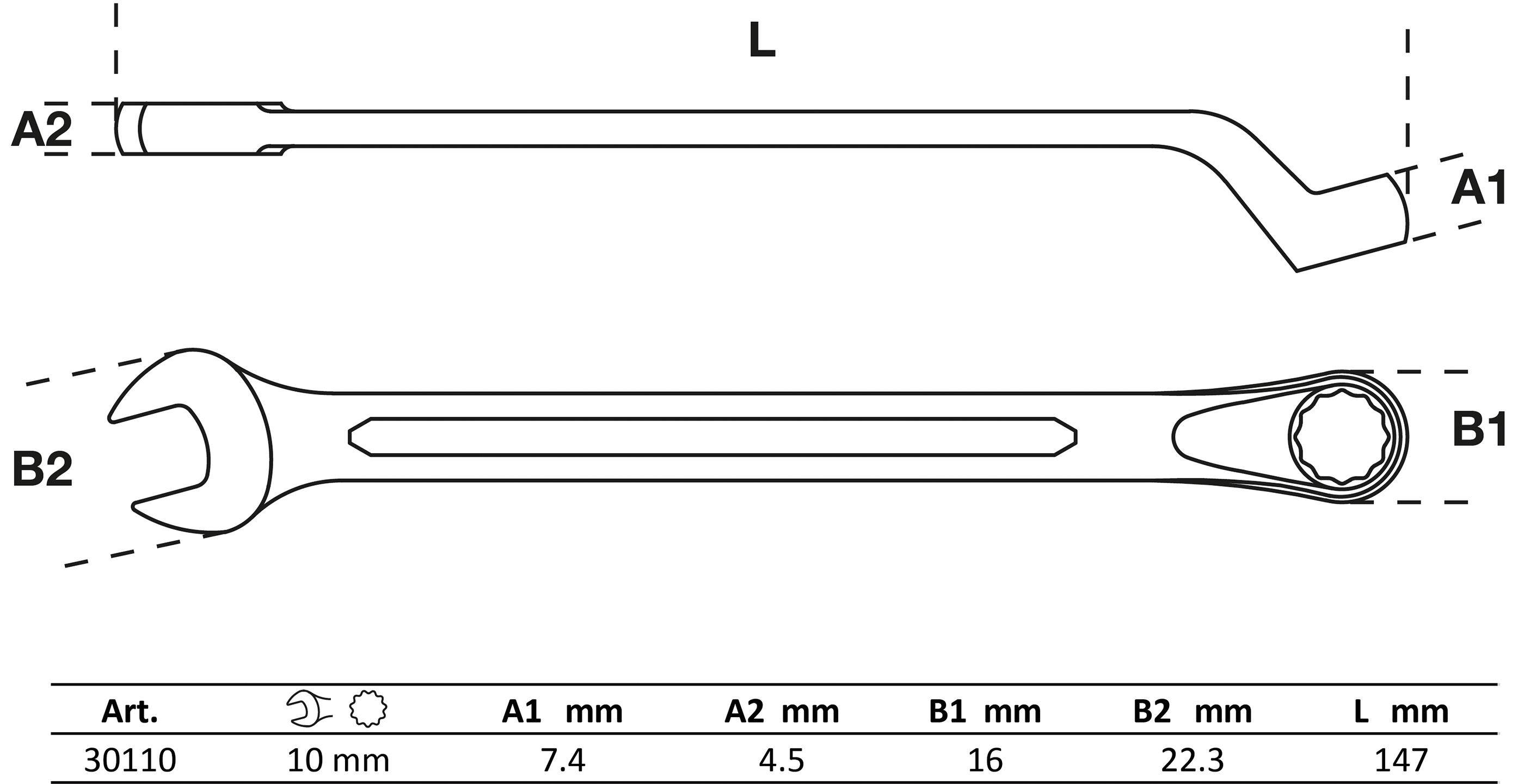 Ein Metallträger mit der Bezeichnung 'L' mit drei Segmentmessungen: A1 4 mm, A2 5 mm und B1 16 mm.