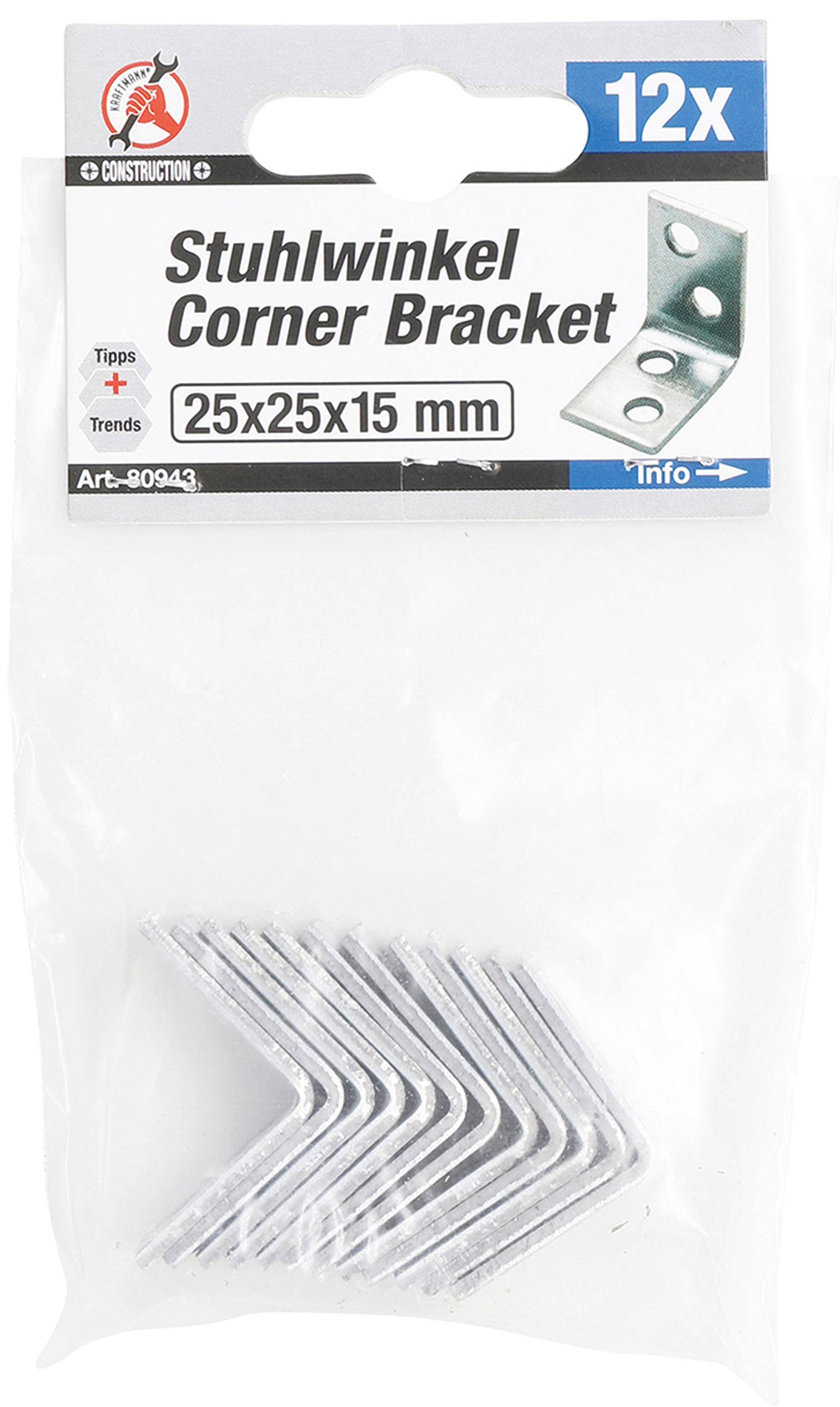 BGS Diy Stuhlwinkel | 25 x 25 x 15 mm | 12-tlg.