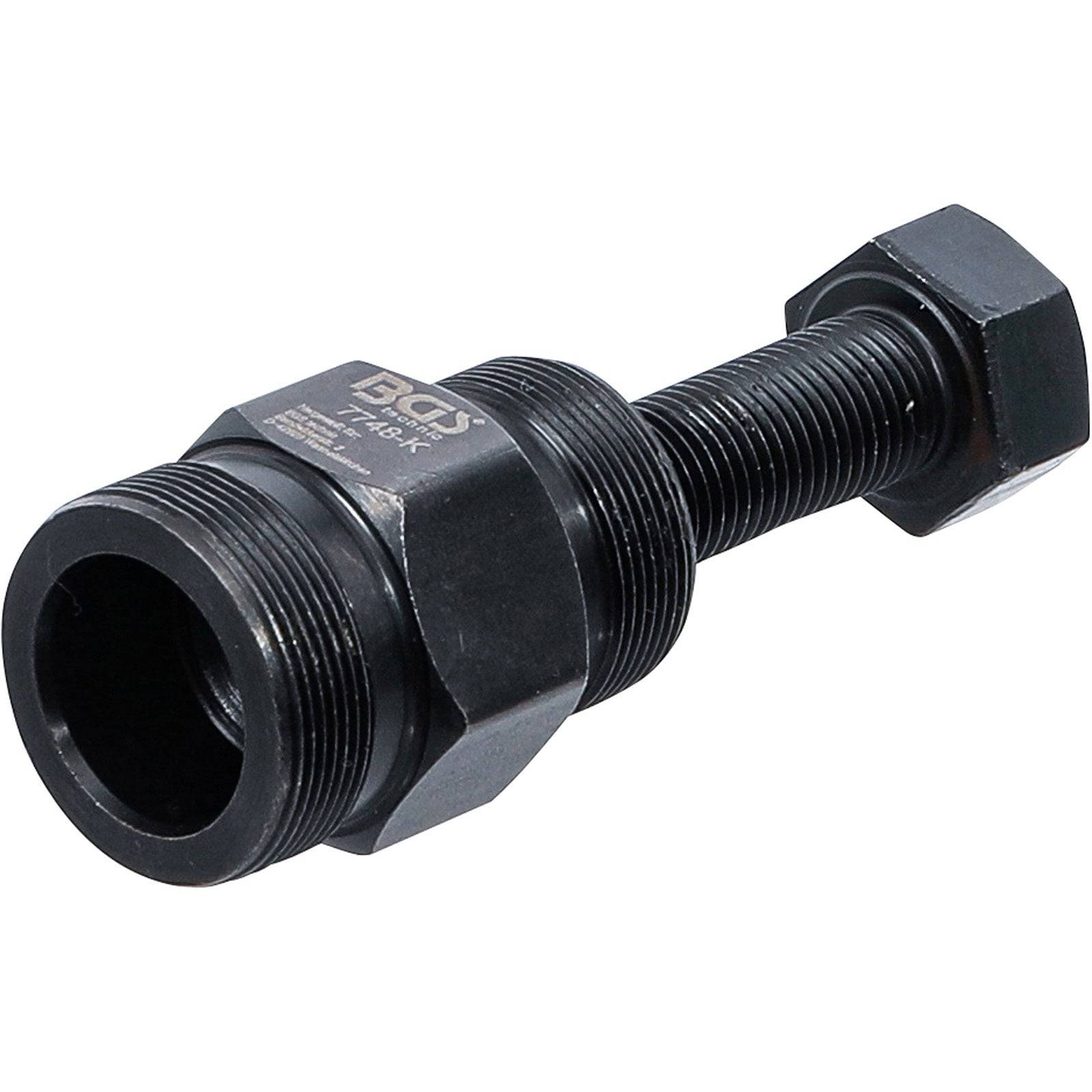 Ein schwarzer Metallauszieher, der zum Herausziehen von fest sitzenden mechanischen Teilen wie Zahnrädern oder Riemenscheiben von einer Welle entwickelt wurde.