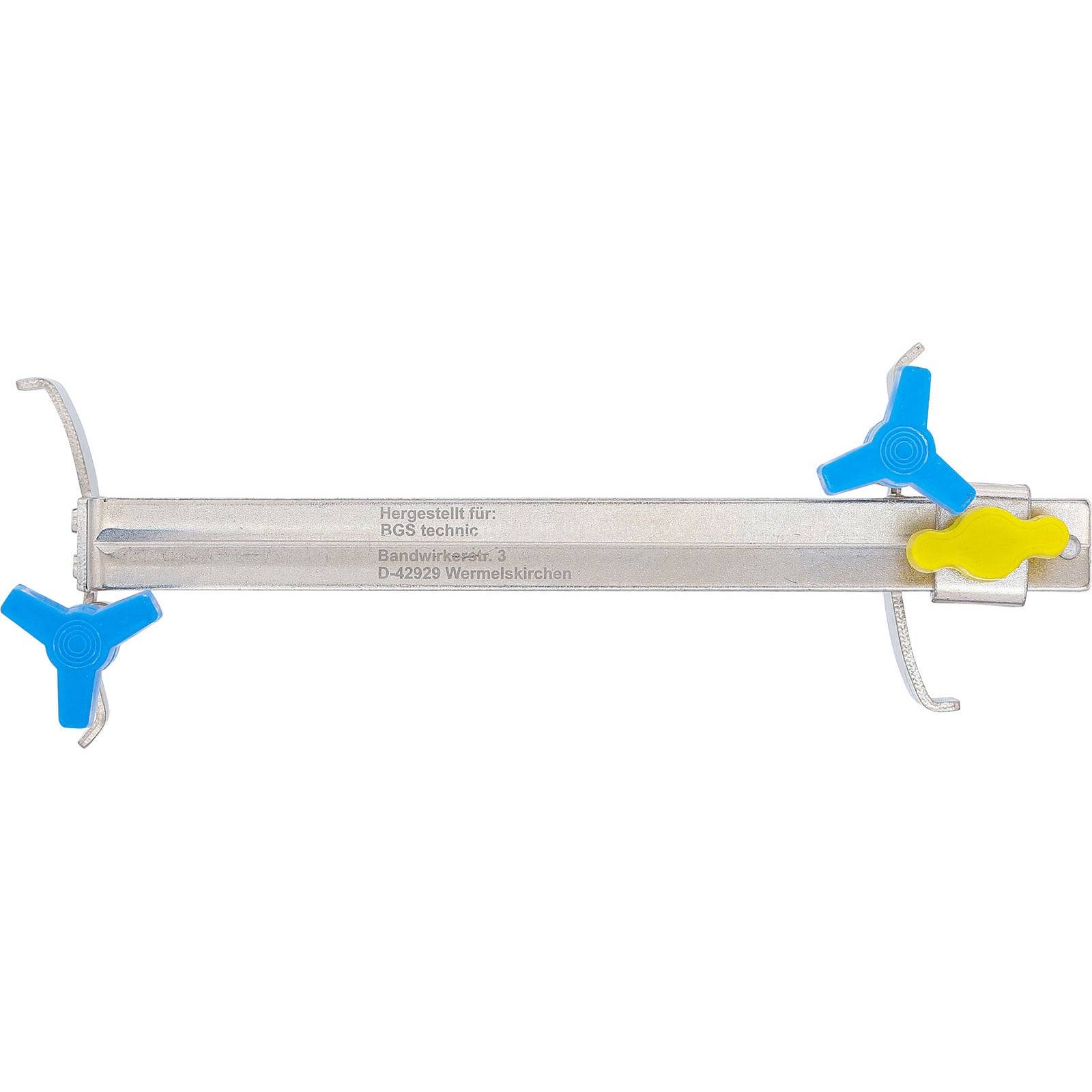 Ein Metall-Bremssattel-Rückstellwerkzeug mit blauen und gelben Griffen zum Justieren von Bremssätteln.