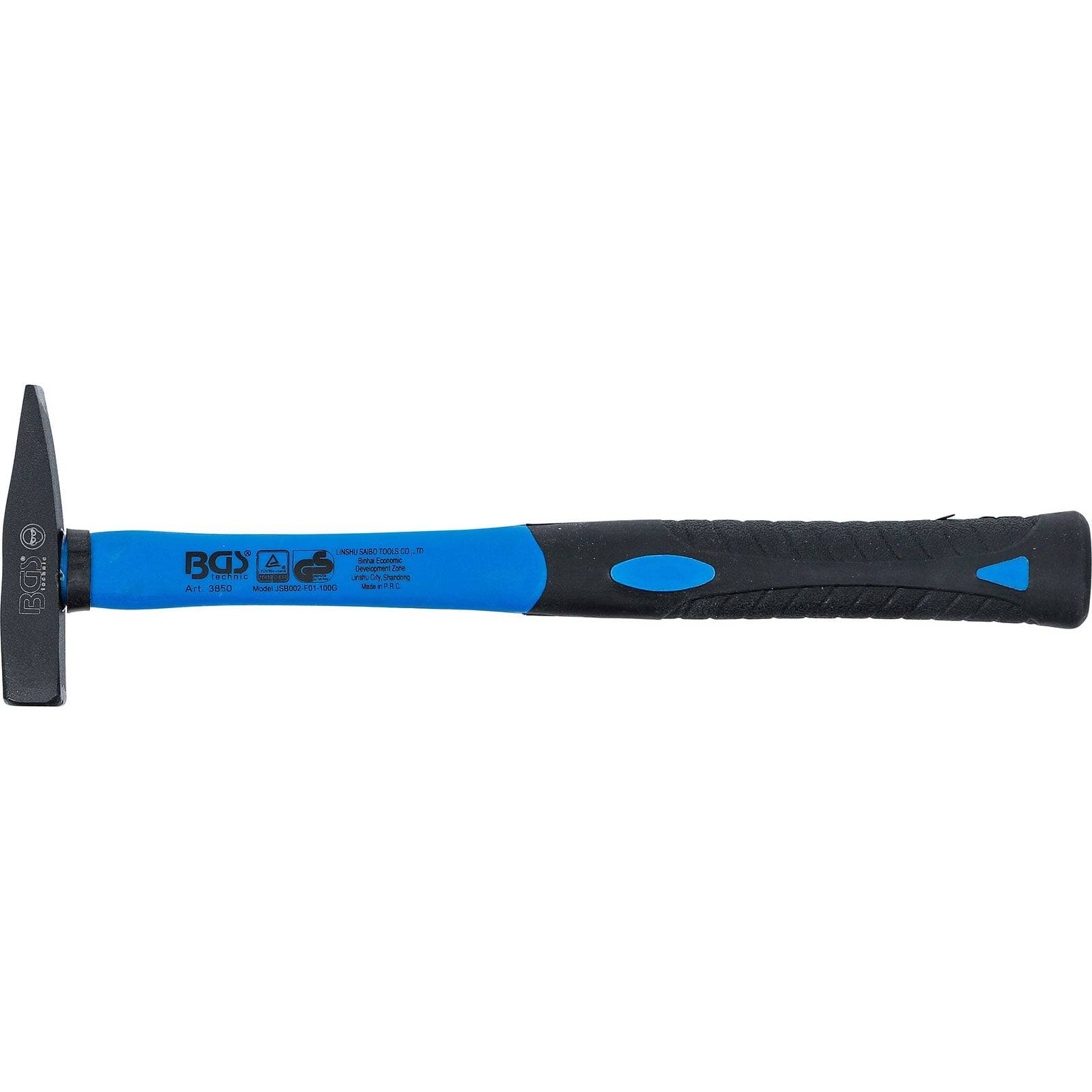 Ein blau-schwarzer Klauenhammer mit einem Gummigriffgriff, der für Zimmer- und Bauarbeiten verwendet wird.