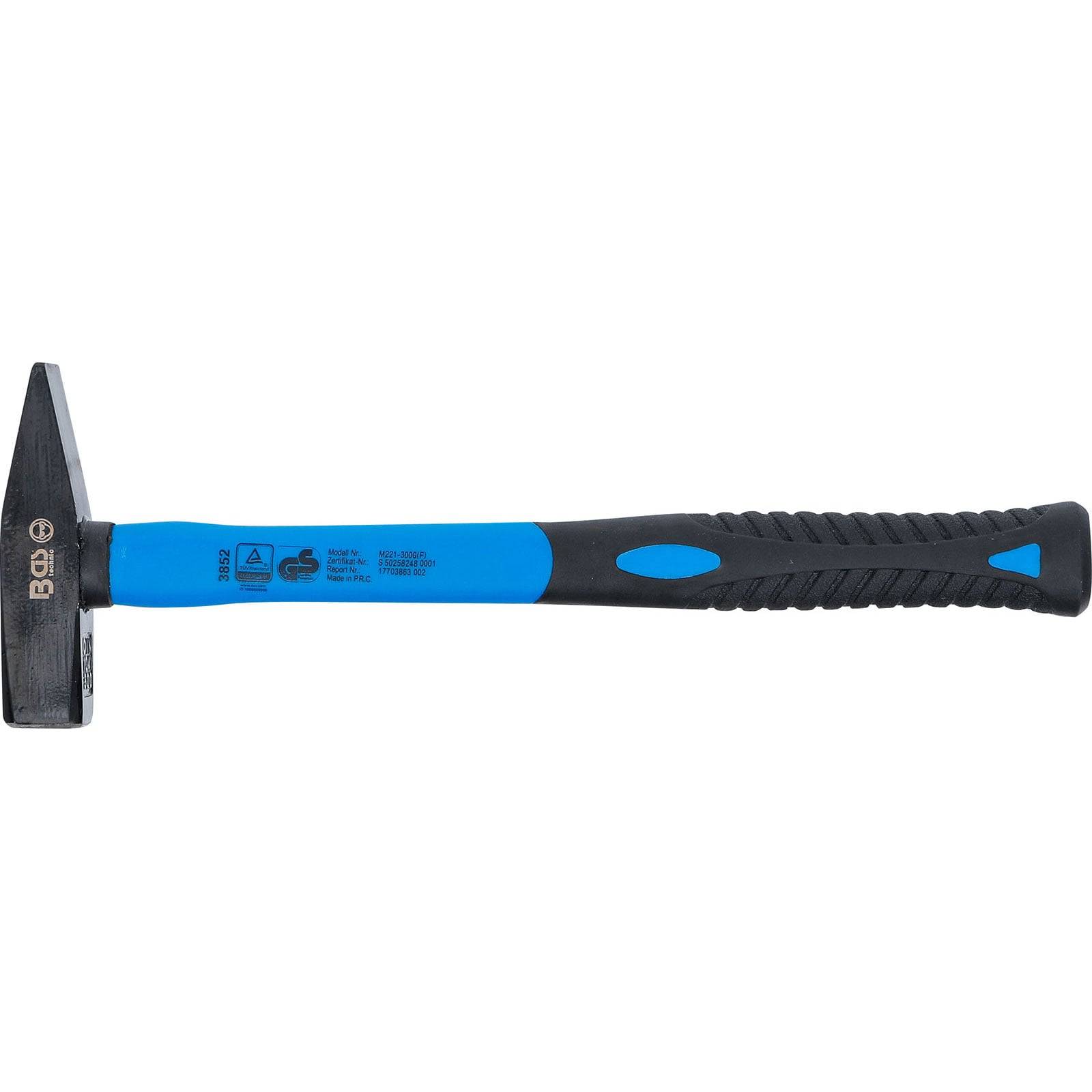 Ein blaugriffiger Hammer mit schwarzem Kopf, konzipiert für allgemeine Einsätze in Bau und Reparaturen.
