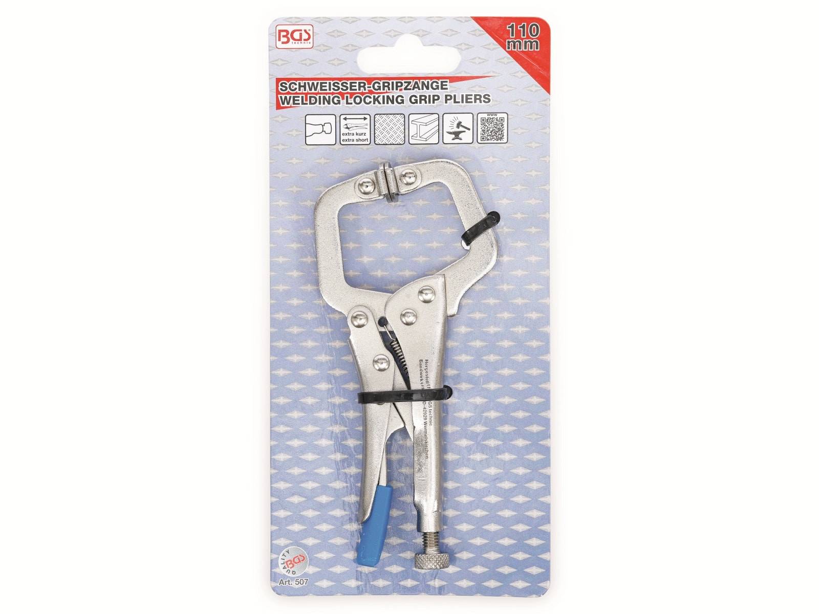 BGS TECHNIC Gripzange extra kurz 507, Schweißer,110 mm